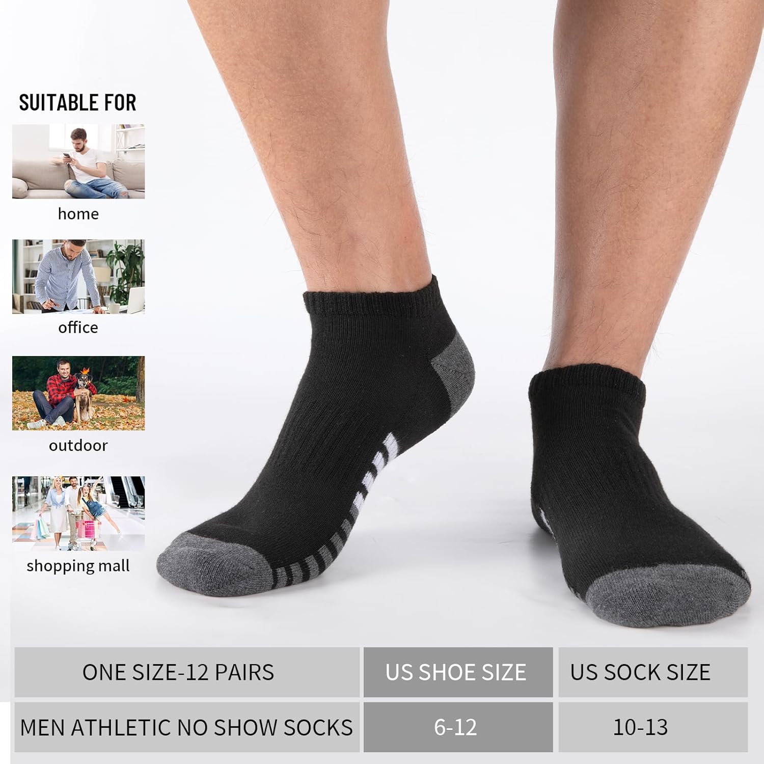 COOVAN Mens Athletic Socks 12 Pack Ankle Low Cut Breathable Running Socks,Socks for Men Shoe Size 6-12 - Image 2