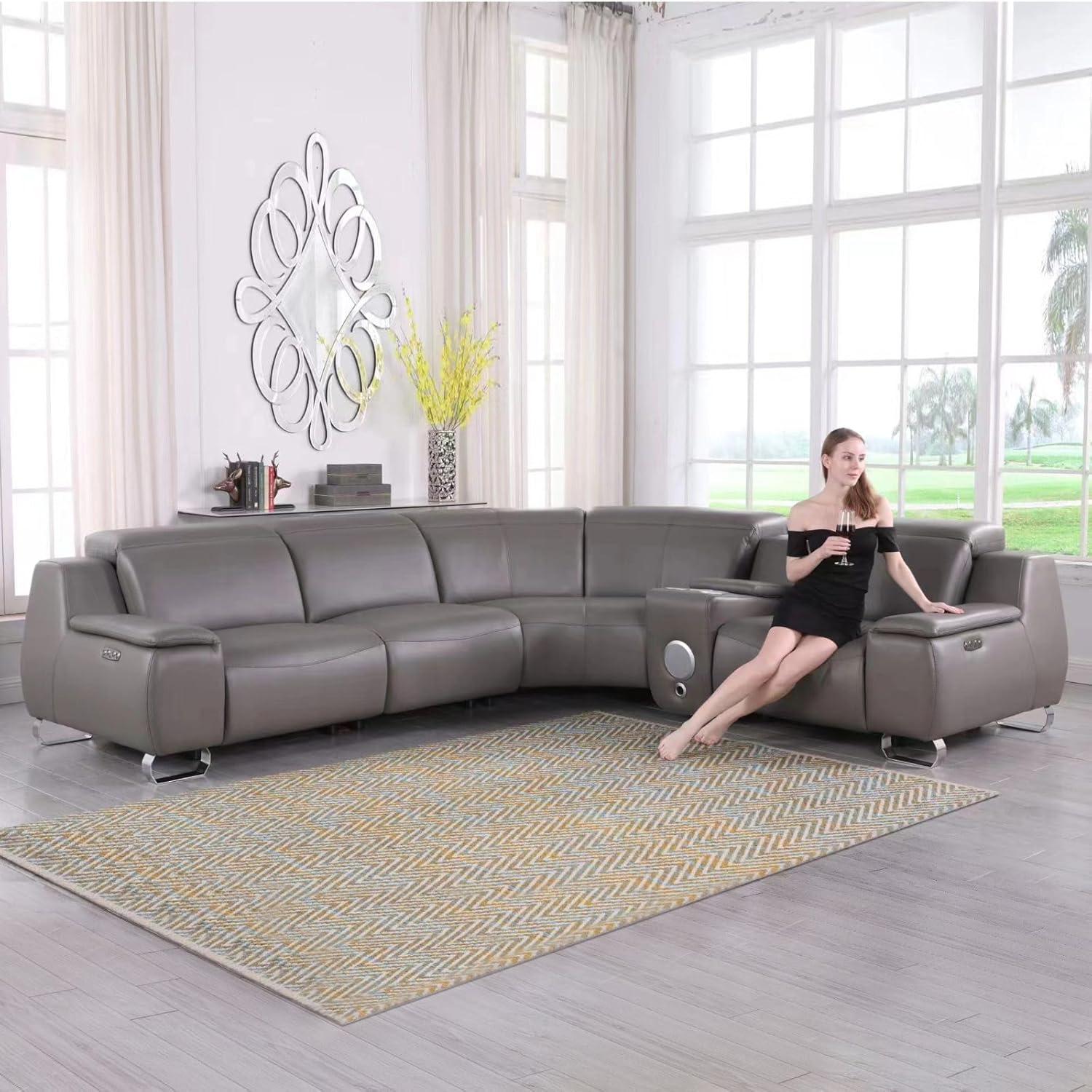 5Piece Living Room Furniture Sofa Sets, LShaped
