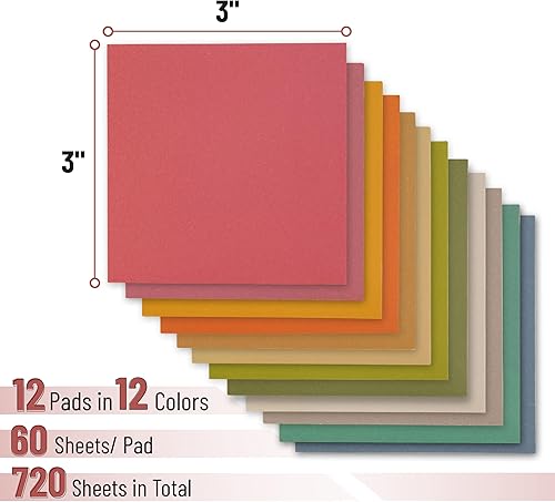 Miniatura 2 de Mr. Pen - Notas adhesivas de 3 x 3 pulgadas, 12 blocs, 720 hojas, paleta de colores de carnaval de otoño, notas adhesivas a granel, almohadillas
