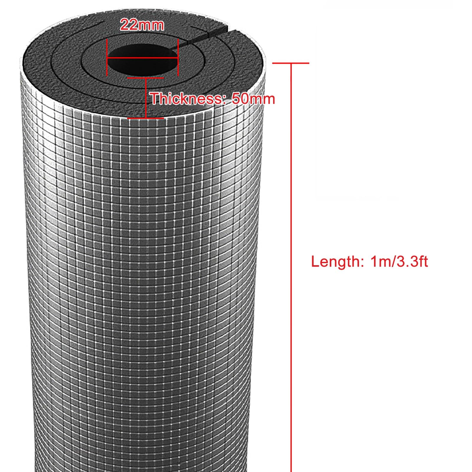 Rohrisolierung, Frostschutz-Rohrisolierung für Den Außenbereich (22–291 mm), Selbstklebende Aluminiumfolie, 50 mm Dick Heizungsrohr Isolierung, Flammhemmend(22mm)