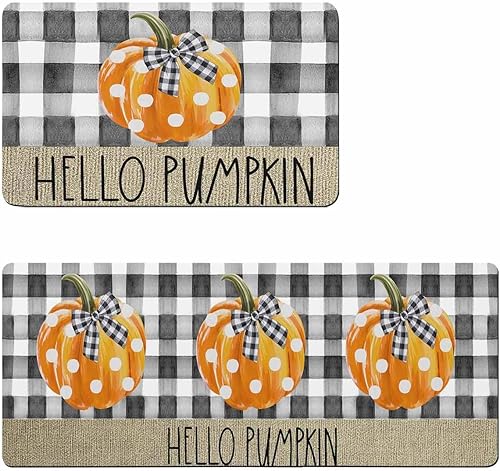 Tapete de baño con diseño de calabaza a cuadros para bañera, antideslizante, de secado rápido y absorbente, de tierra de diatomeas, para fregadero