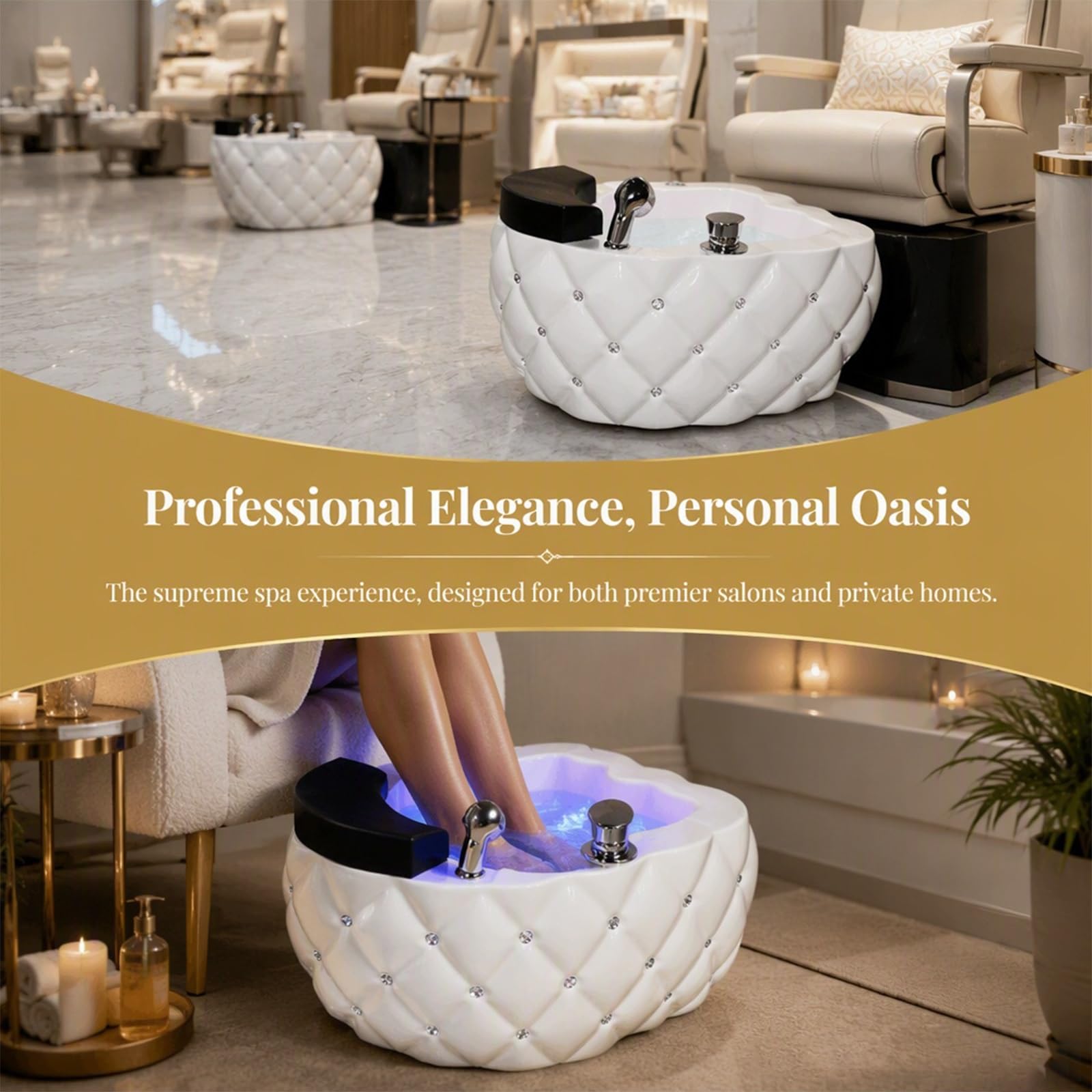 Pediluvio Spa for Pedicure, Design Senza Tubi con Luce LED Colorata | Aspetto In Rilievo Con Diamante Acrilico, Design Del Funzionamento Pulsante Touch Control(White)