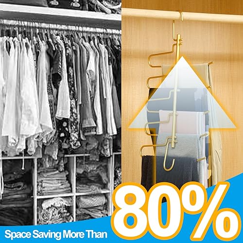 Miniatura 3 de Perchas de aluminio para pantalones que ahorran espacio, 5 capas multifuncionales, sin olor, libre de óxido, organizador de armario resistente para