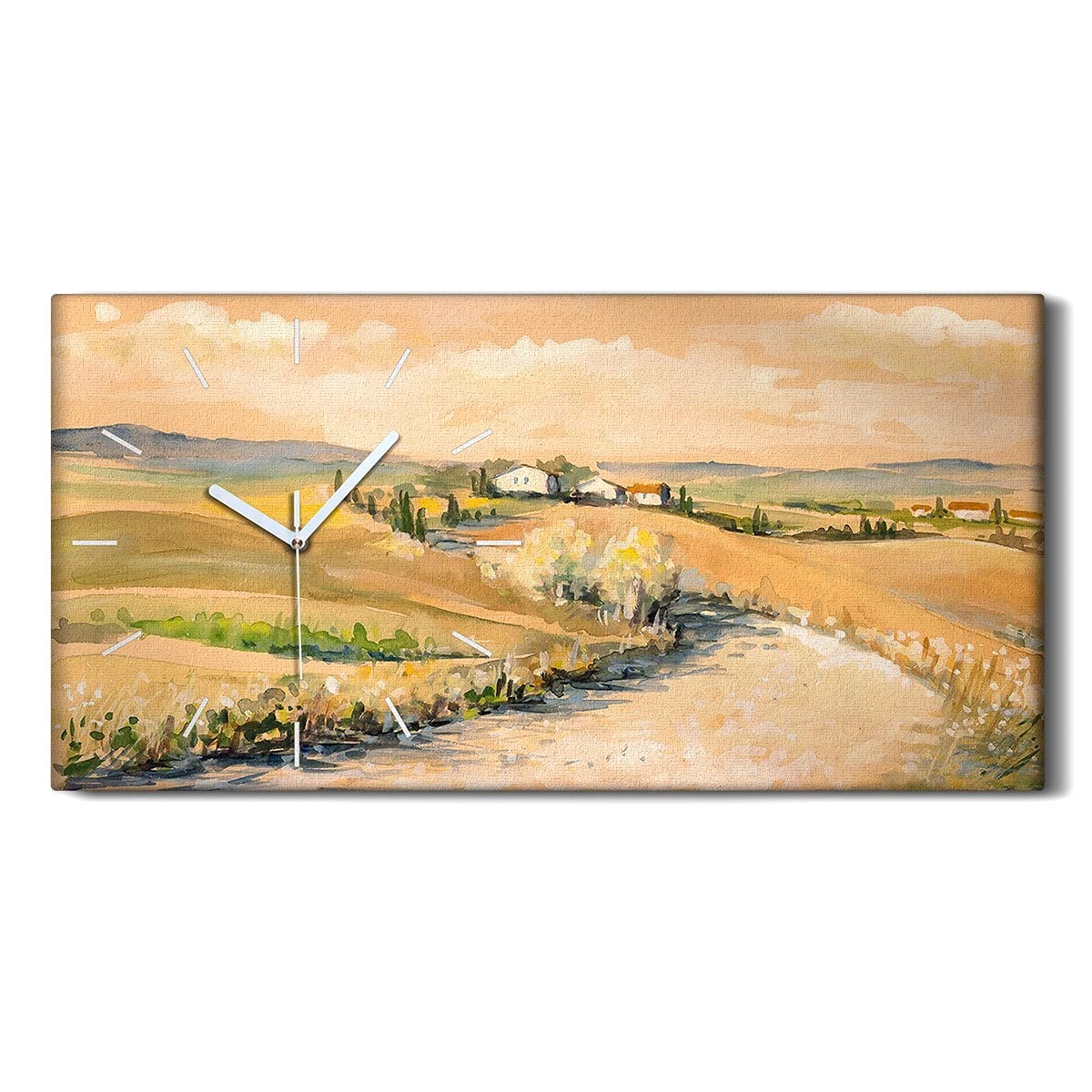 Horloge murale salon paysage toscan aquarelle déco chambre calme 60x30