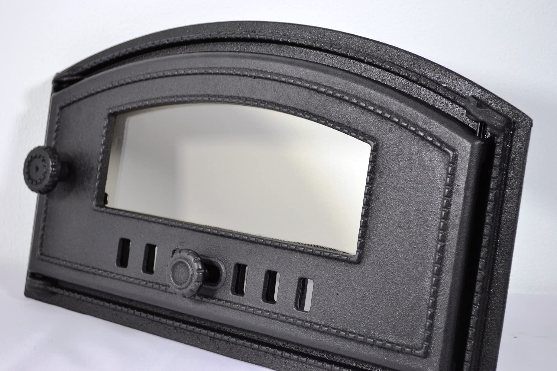 SEZAM Backofentür aus Gusseisen mit hitzebeständiger Glasscheibe 48,5 x 6,5 x 27,5 cm halbrund schwarz