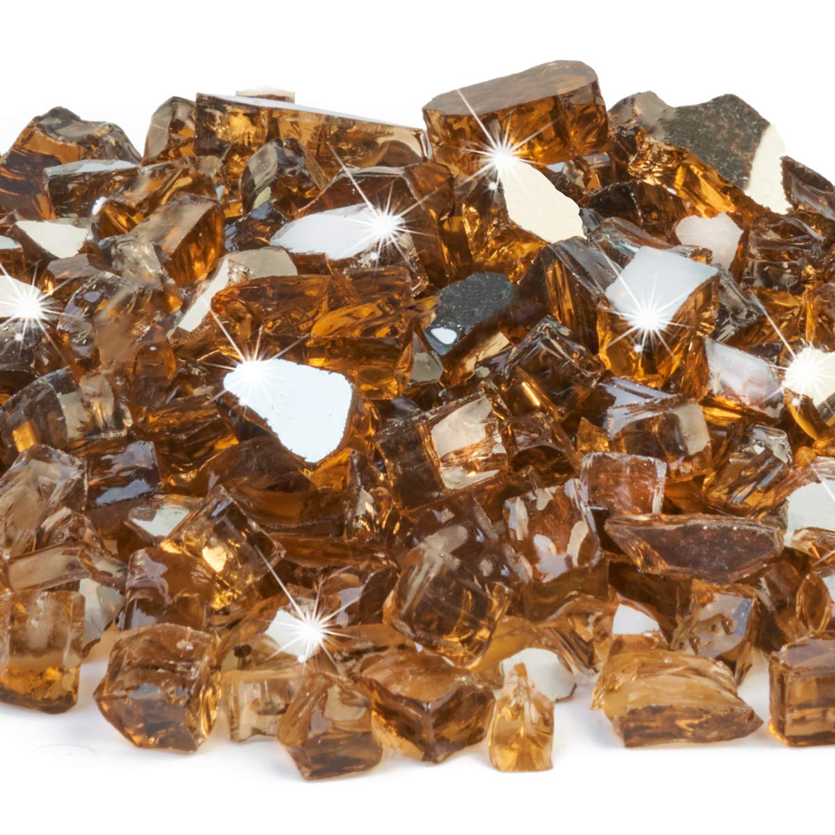 FutureWay Fire Glass for Fire Pit, 10 Pound Amber Brown Reflective Fire Glass Rocks for Indoor and Outdoor Fireplace Fire Table