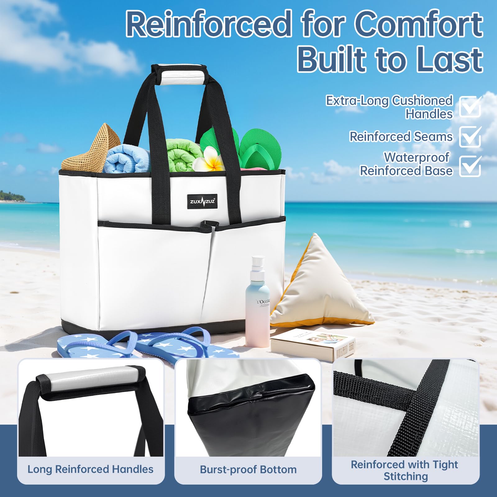 Amazon | ZUXNZUX ビーチバッグ 防水 耐砂性 ユーティリティ トート