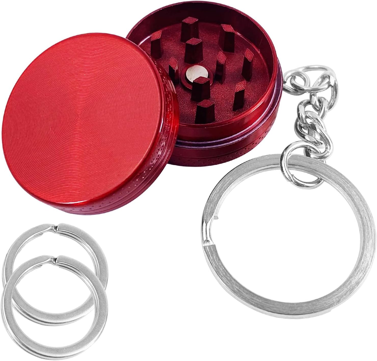 Mini Metal Spice Grinder 1.18 inch, with 25mm Diameter Metal Key Chain Rings*2, Cute Key Chain for Men and Women