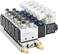 Vista 12 de Baomain Colector de válvula electromagnética de 4 estaciones, 24V CC 5 vías 2 posiciones válvula de aire neumática, cuatro solenoides, puerto PT