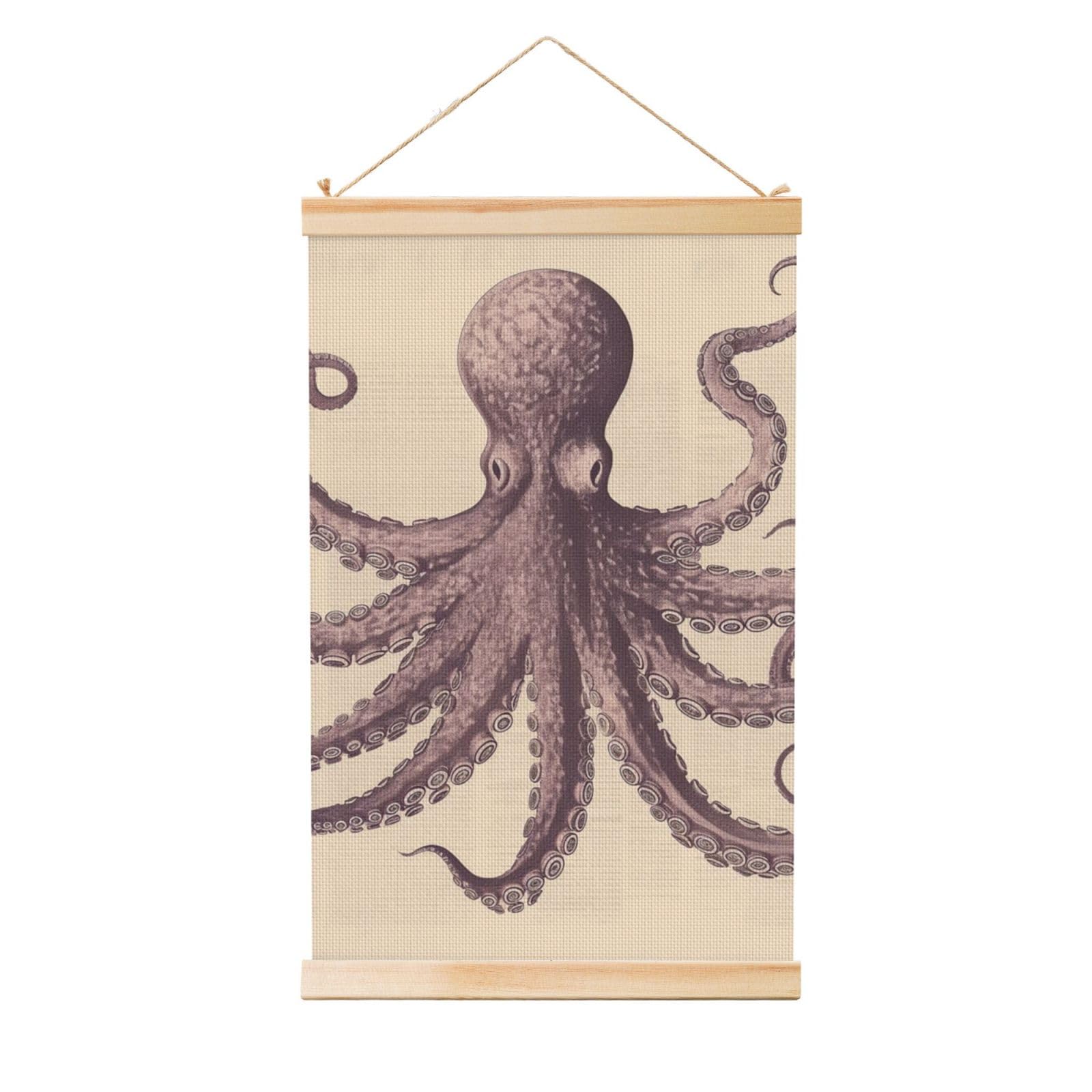 Vintage octopus Posters Wooden Shaft Hanging Poster Canvas Prints Scroll Wall Art Painting Vintage Wall Banner Modern Artwork Decor for Home Decor Ready to Hang 20"x30"