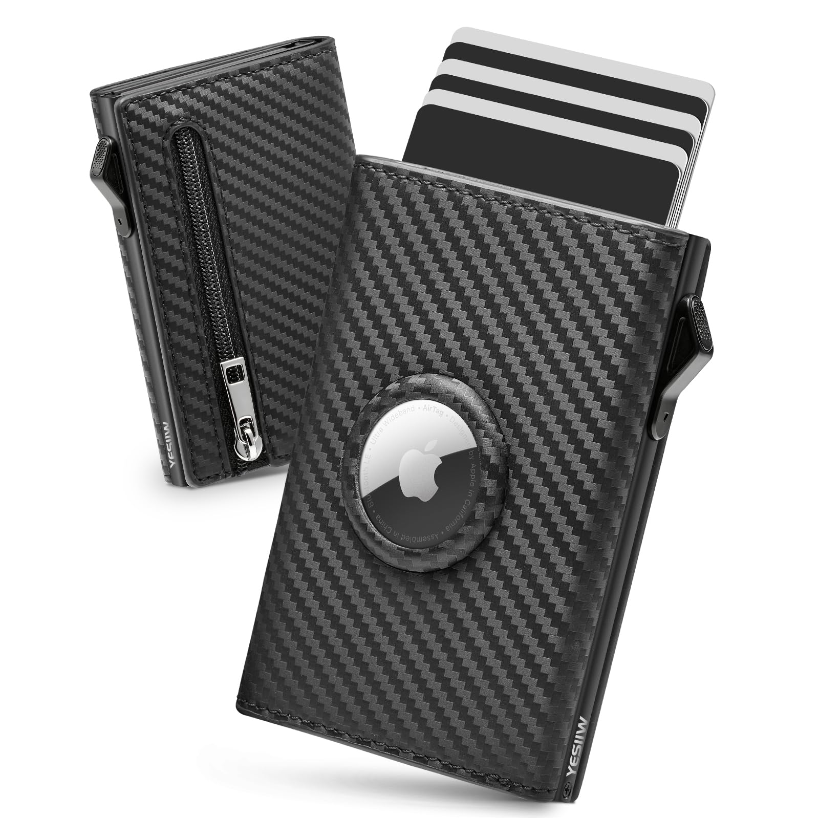 YESIIW Airtag Wallet | Pop up Men's Wallet with Airtag für 9 Karten, 1 Ausweis & 10 Papiergeld | Geldbörse Herren | Portmonee Herren mit RFID Schutz & S Münzfach | Smart Wallets for Men (Schwarz)