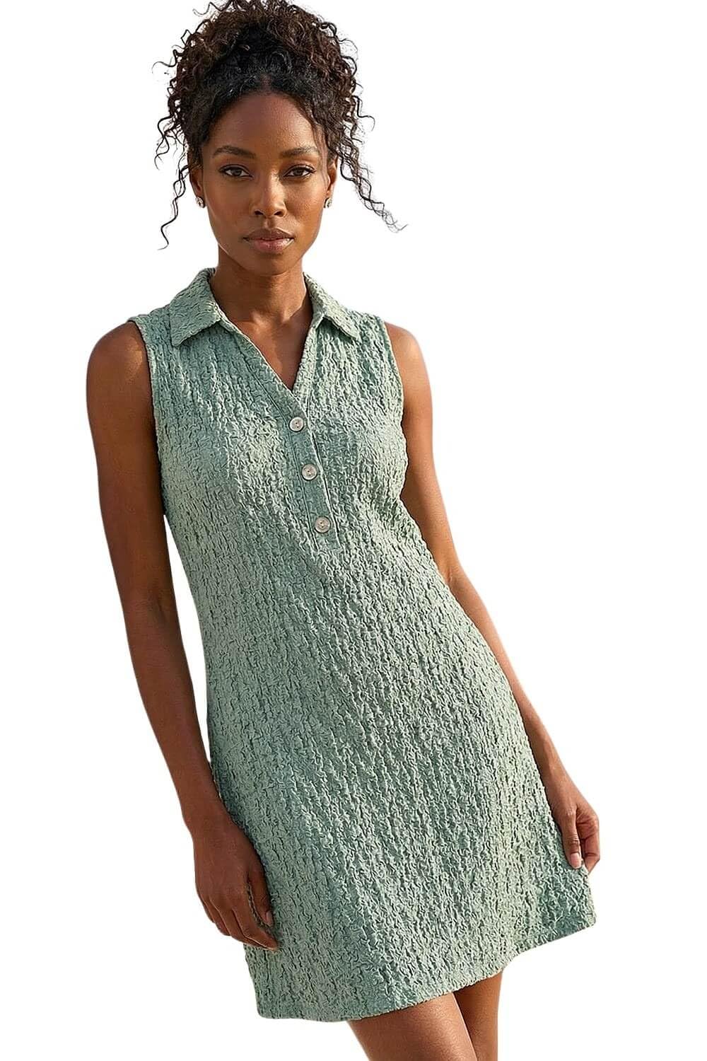 Roman Women's Sage Crinkle Collared A-Line Stretch Dress Size 18