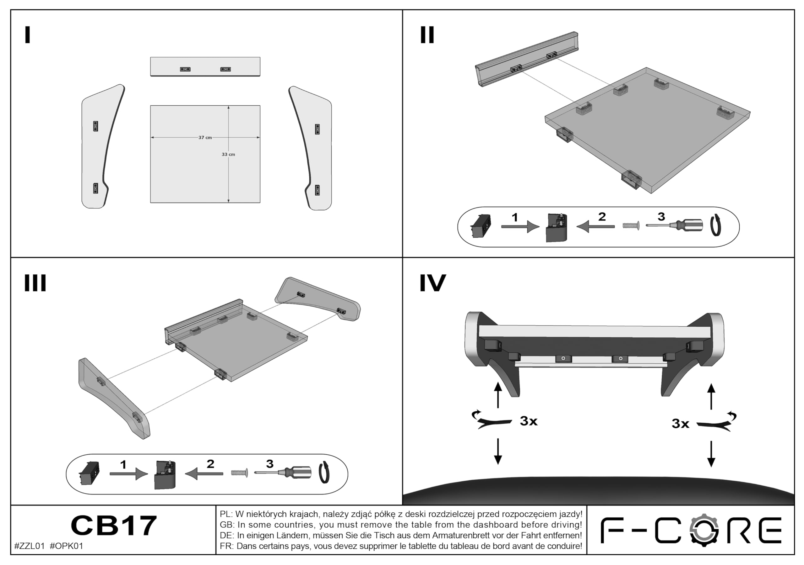 F-CORE Tablettes Tableau de Bord furgon compatibilité pour IVECO Daily IV 01.06-12.10 Daily V 01.11-12.14 Centrale Gris