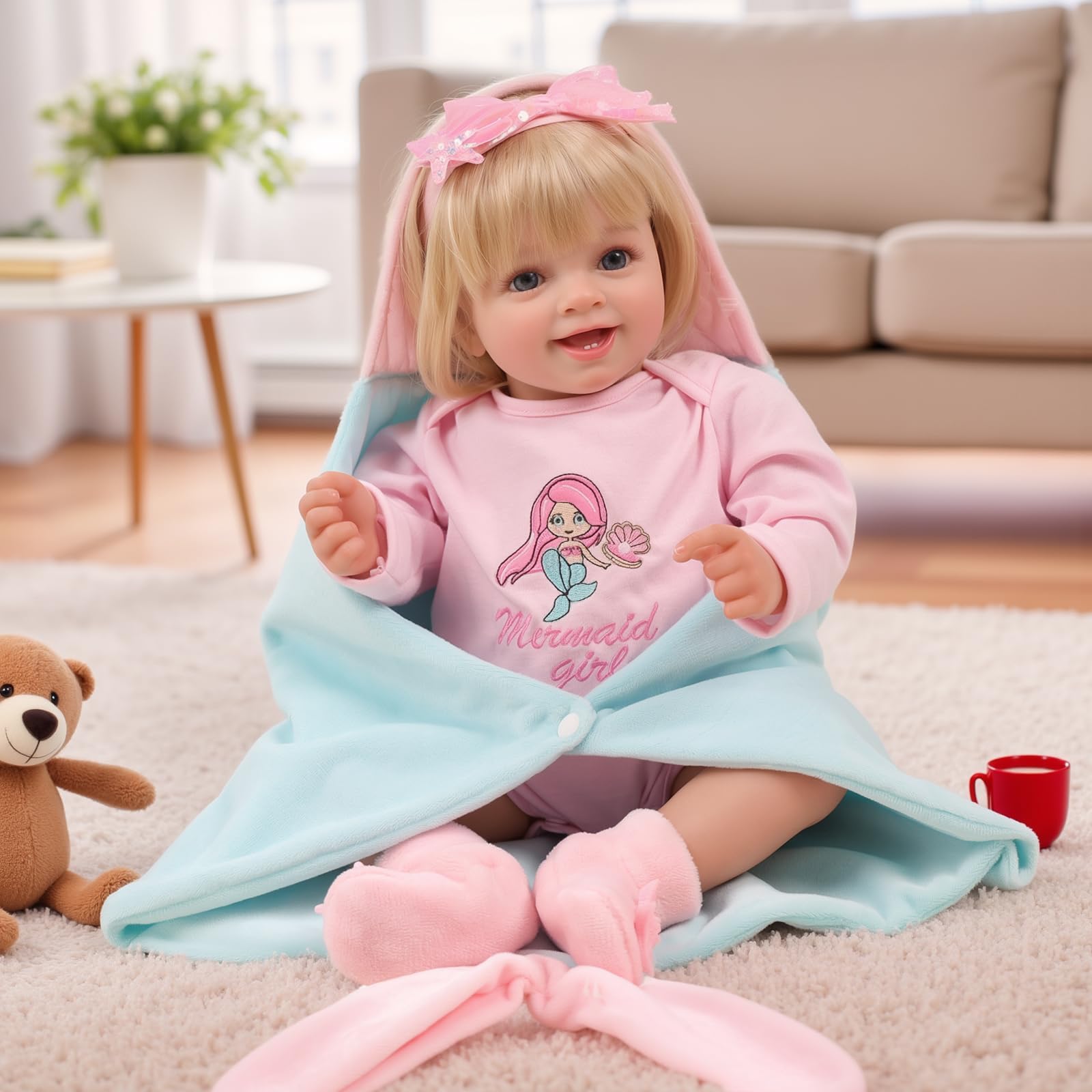 BABESIDE 20" Reborn Puppe, Lebensechte Puppe Offenen Augen Kurzem Haar | Reborn Puppe, Stoffkörper, Lebensechte Weibliche Puppe mit Offenen Augen, Inklusive Zubehör