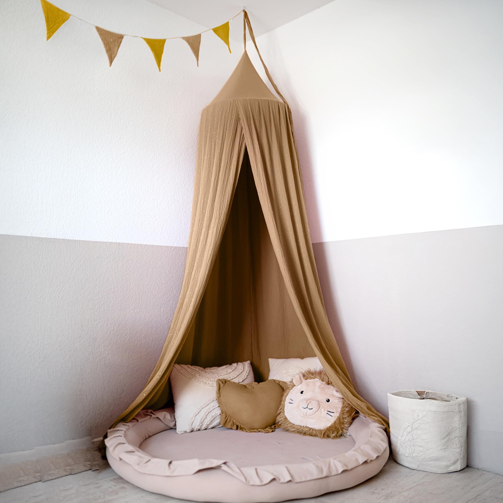 lilimaus Ciel de Lit Bébé Baldaquin Mousseline [Détails Dorés]