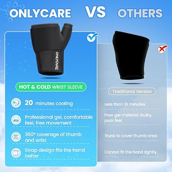 ONLYCARE Wrist Ice Pack Wrap, Soft Gel Ice Pack for Hot & Cold Hand Therapy, Thumb Freeze Sleeve for Hand Injuries, Achilles Tendonitis, Tenosynovitis, Surgery