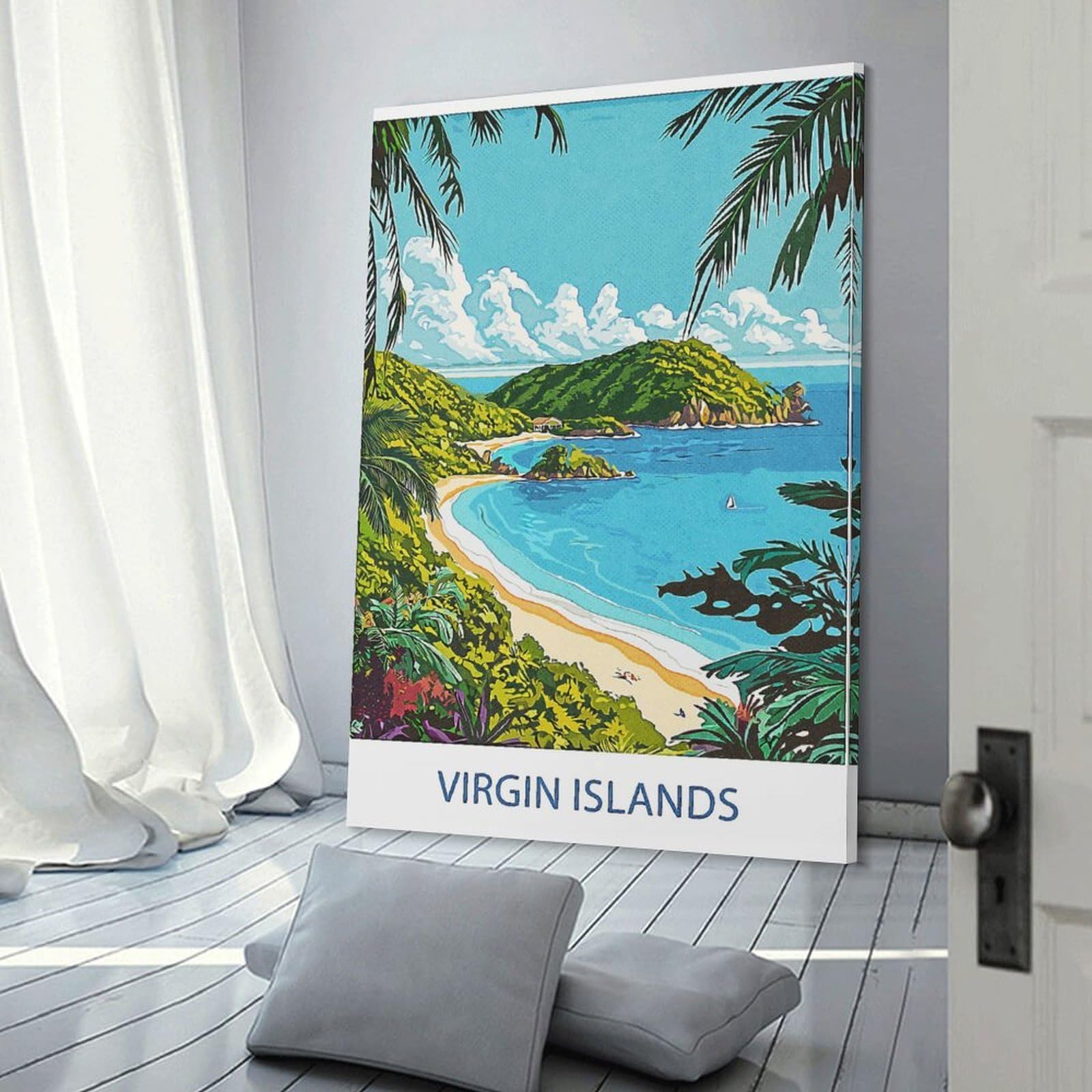 Junmoney Frame-Style Virgin Islands Beach Scene Home Decor Wall Art, 20X30inch(50X75cm), For New Homes, Bedrooms Or Workspaces, Gift Idea For Housewarming And Birthdays