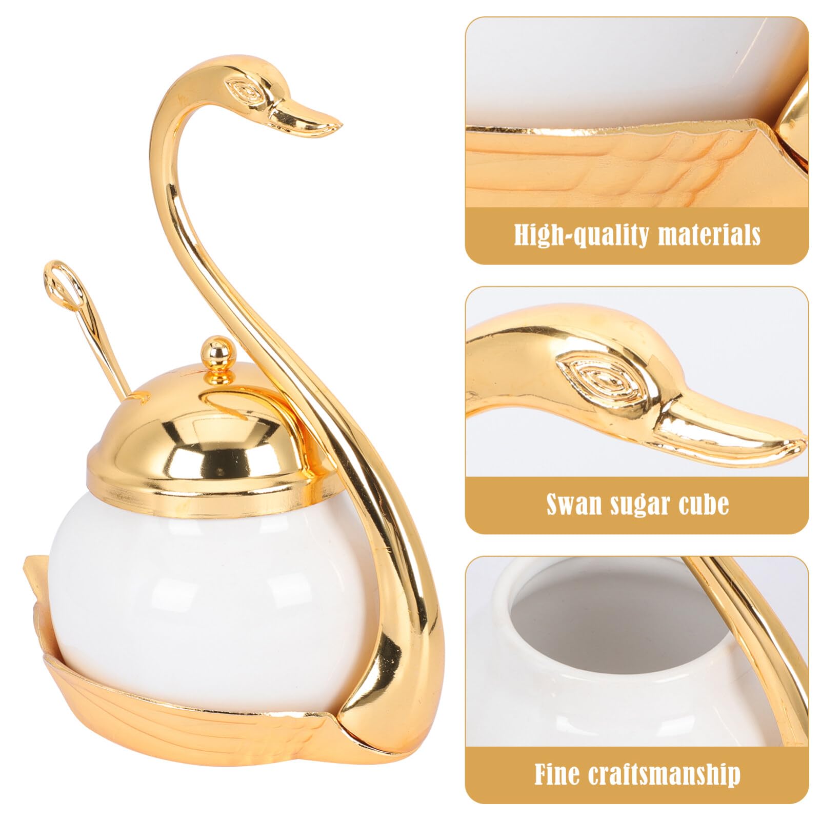 Glass Containers 1 Set Condiment Pot Seasoning Container Jar Salt Sugar Holder Pepper Coffee Storage Organizer Swan Rack with Serving for Home Kitchen Countertop Golden Sugar Dispenser