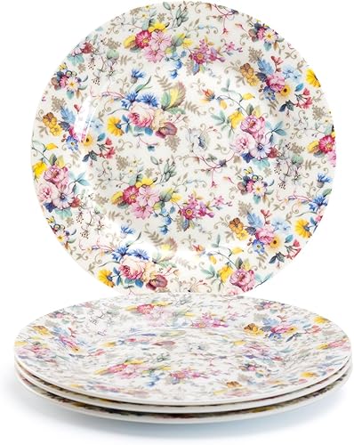 Miniatura 7 de Gracie Bone China - Plato de postre y ensalada de rosas pequeñas, color negro, 7.5 pulgadas (juego de 4) (S15233G-BLA-5S4)