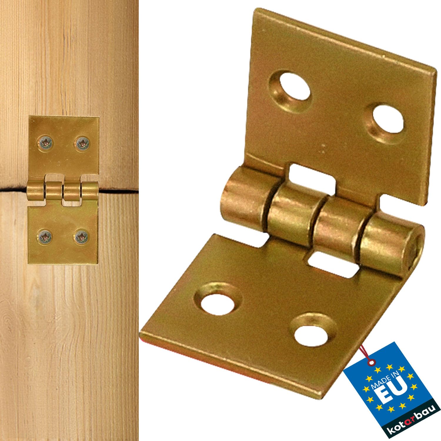 Kotarbau Gold - 1-Piece Galvanized Hinges - For Doors, Furniture, Boxes, Cabinets And Many More - 50 X 25 Mm - Colour:
