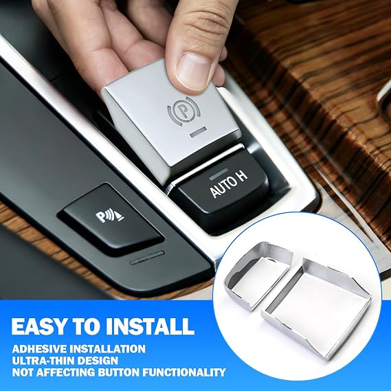 Electronic Parking Brake Switch Button Replacement Sticker Compatible with BMW F10 F07 F01 X3 F25 X4 F26 F11 F06 X5 F15 X6 F16 5/6/7 Series Accessories (Silver)
