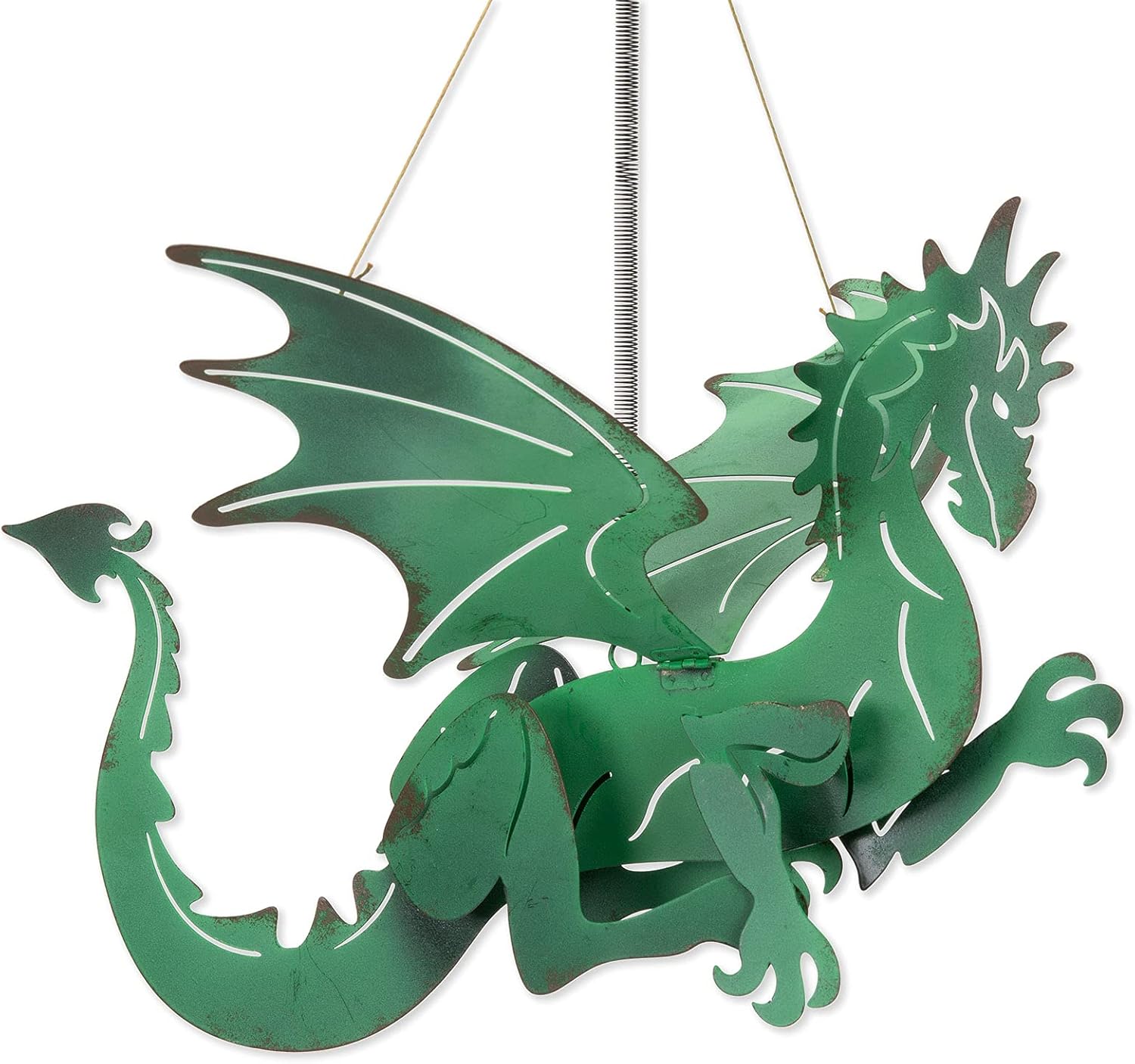 Bits and Pieces - Flying Green Dragon - Outdoor Hanging Iron Statue Décor : Patio, Lawn & Garden