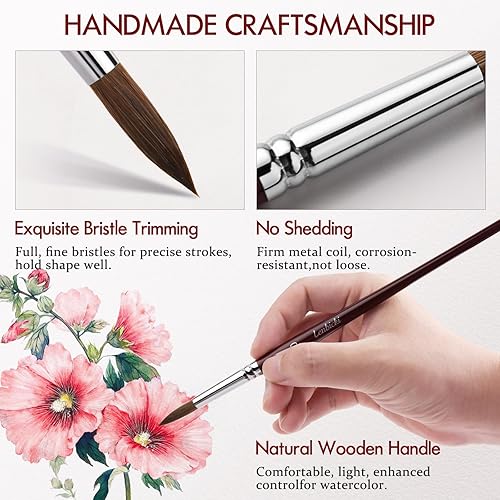 Miniatura 10 de Kolinsky - Pinceles de pintura de acuarela profesional Kolinsky para artistas, 9 piezas, pinceles Kolinsky Sable para acuarela, acrílico, incluye
