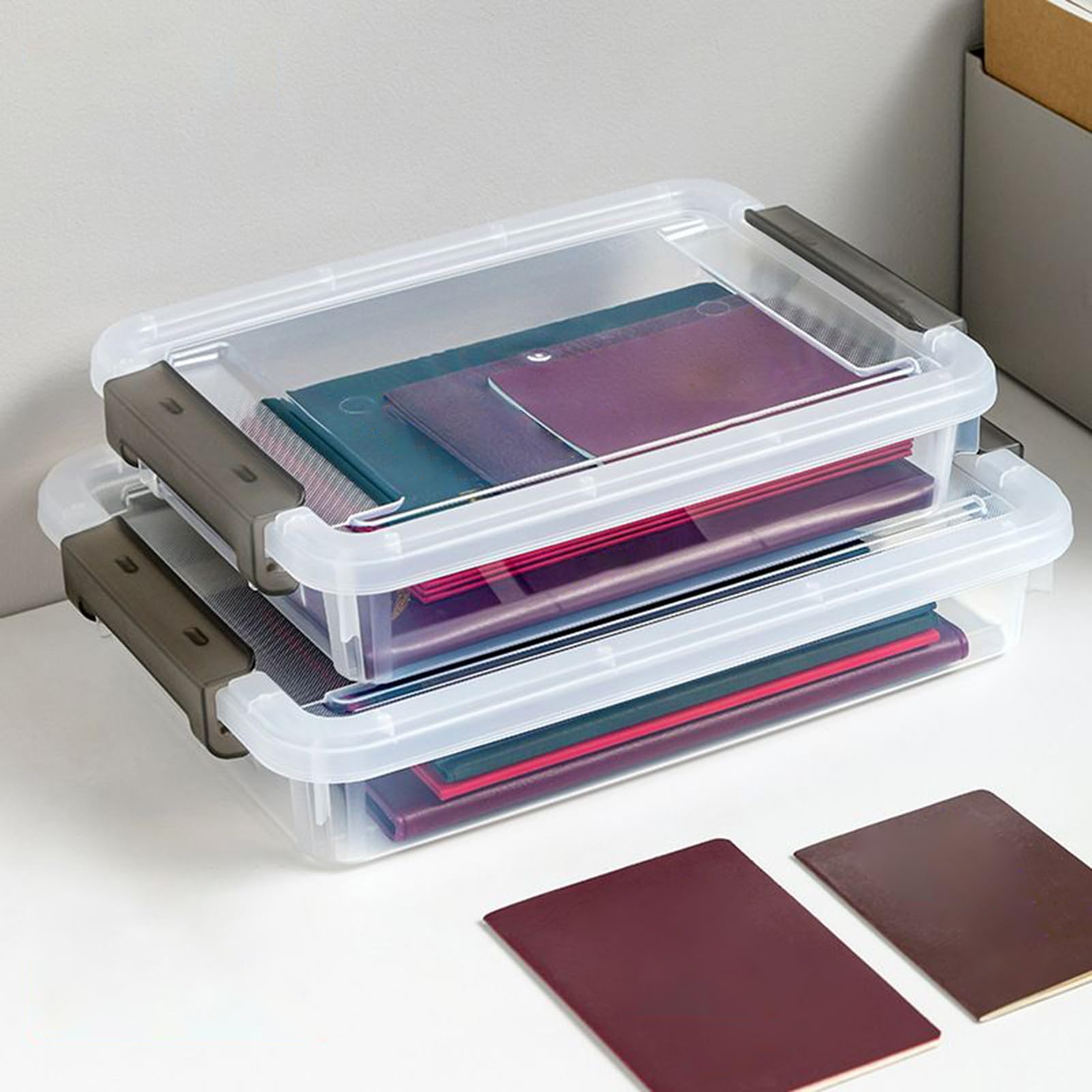 Scatola organizer per documenti, 3 pezzi, trasparente, impilabile, salvaspazio, per la casa, formato A4, B5, per ufficio, scuola, dormitorio, articoli di cancelleria, passaporto, carta d'identità