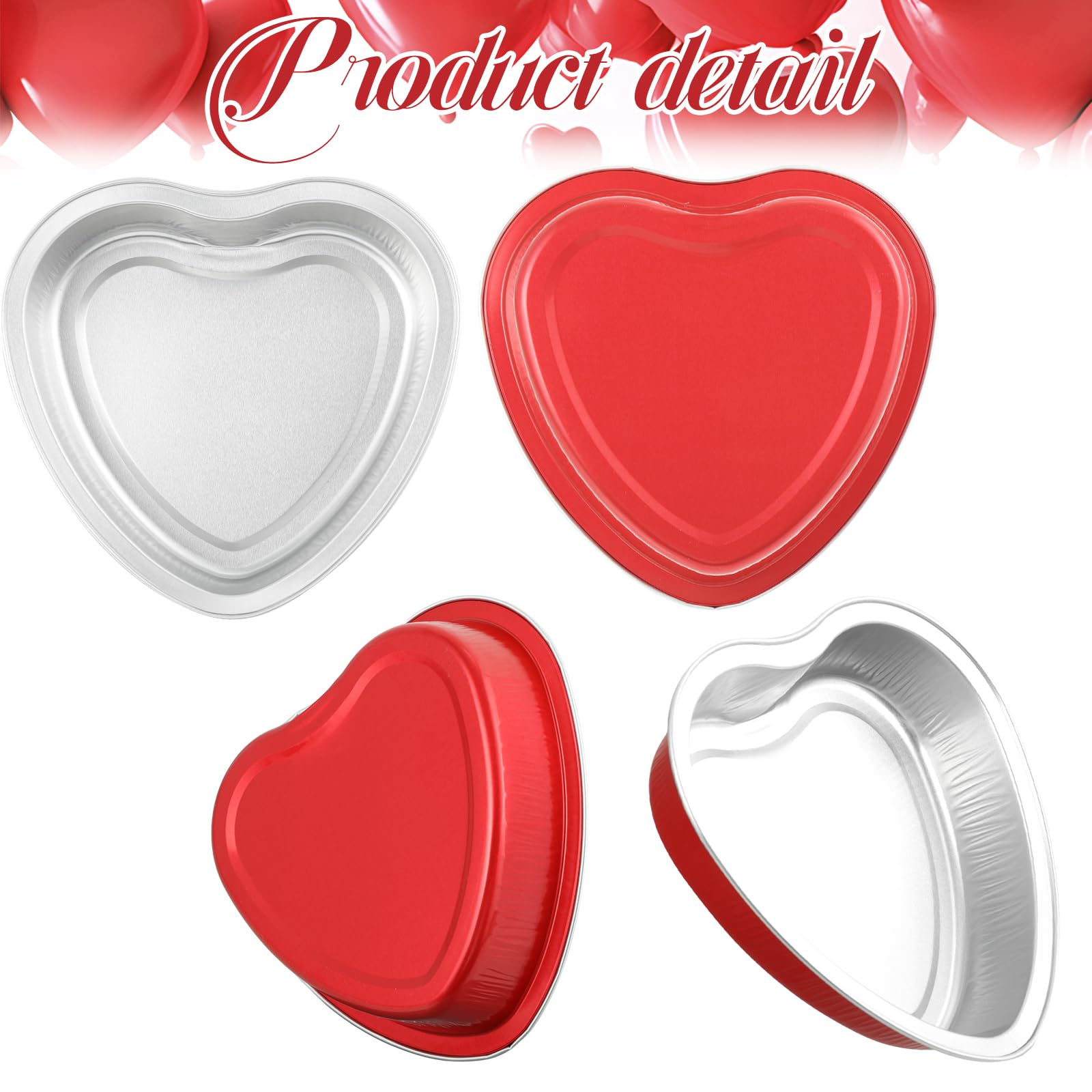 24 teglie da 225 ml in alluminio a forma di cuore con coperchi trasparenti, grandi teglie usa e getta a forma di cuore, per cupcake, contenitori per San Valentino, cibo, feste di nozze