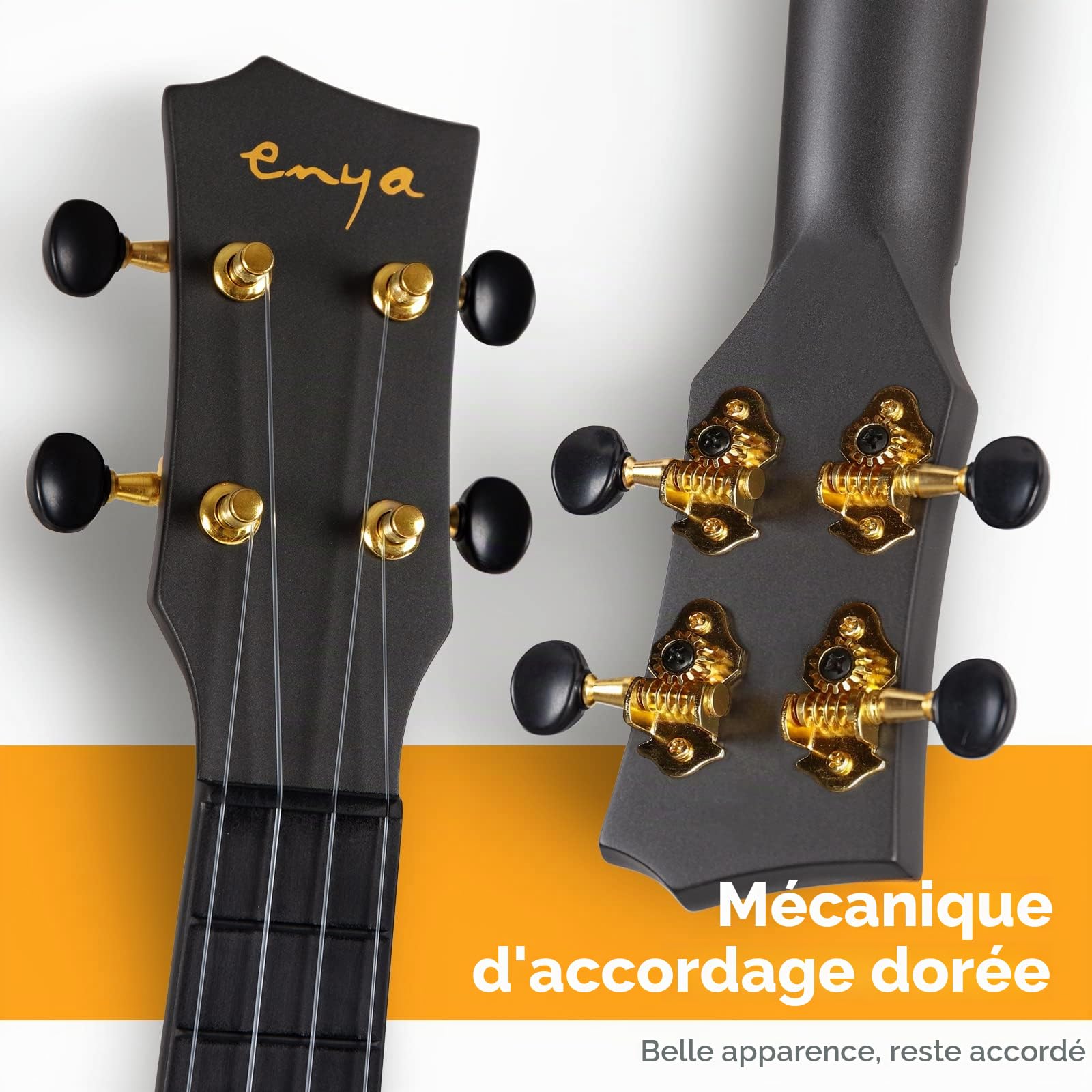 Enya Ukulele Soprano Nova U Mini Simple 21 Pouces – Ukulélé de voyage en fibre de carbone – avec Kit Débutant Comprenant étui, Sangle, Capodastre et Cordes (Noir)