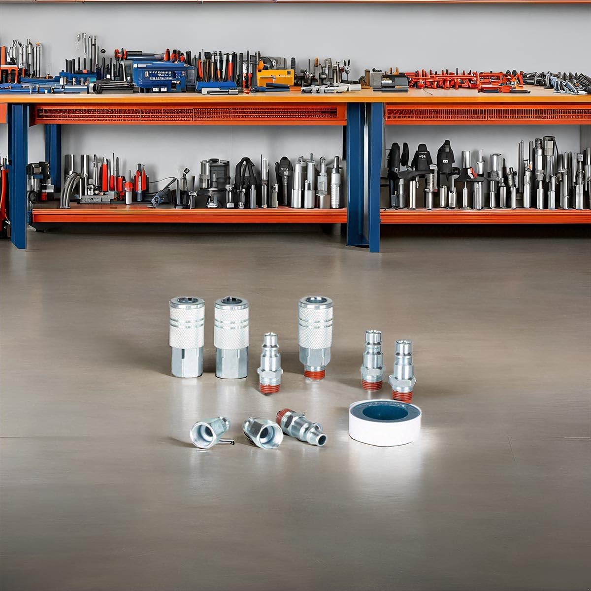 SANFU 3/8’’ Sealed Pre-Coated Air Hose Quick Connect Fittings, High Flow 3PCS Air Coupler and 6PCS Air Plug With 3/8 Inch NPT Threads, I/M Type 10PCS Kits, Leak-Free