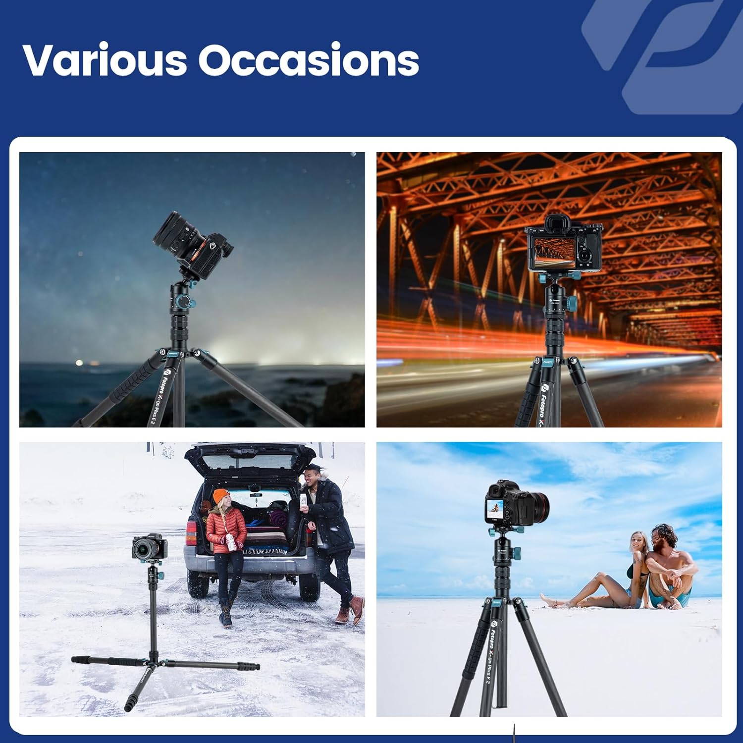 Fotopro 73" Carbon Fiber Tripod for Camera Compact Travel Tripod with Ball Head Detachable Monopod with Quick Release Plate and Camera Bag Load up to 22lbs/10KG X-Go Plus E2 Blue