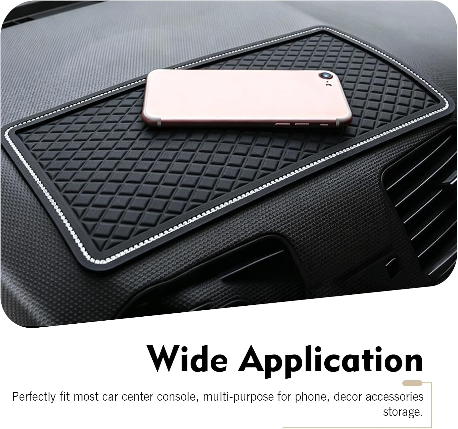WZP Car Dashboard Anti-Slip Pad, 11.4 x 6 inch Bling Crystal Sticky Mat, Universal Non-Slip Dashboard Grip Pad for Phones Sunglasses Keys Electronic Devices and More Use (Black)