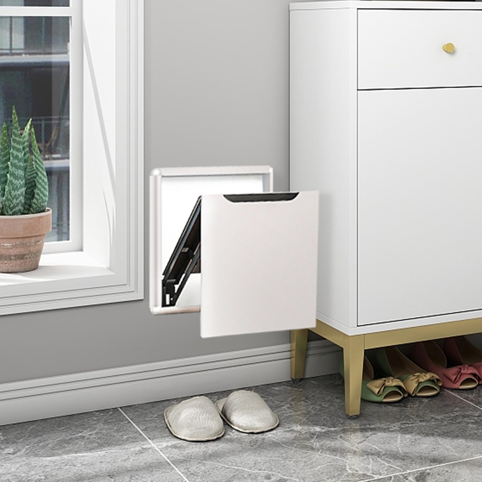 ILWorkTLs Foldable Wall-Mounted Stool,Entryway Shoe Changing Stool,Invisible Folding Shoe Bench,White