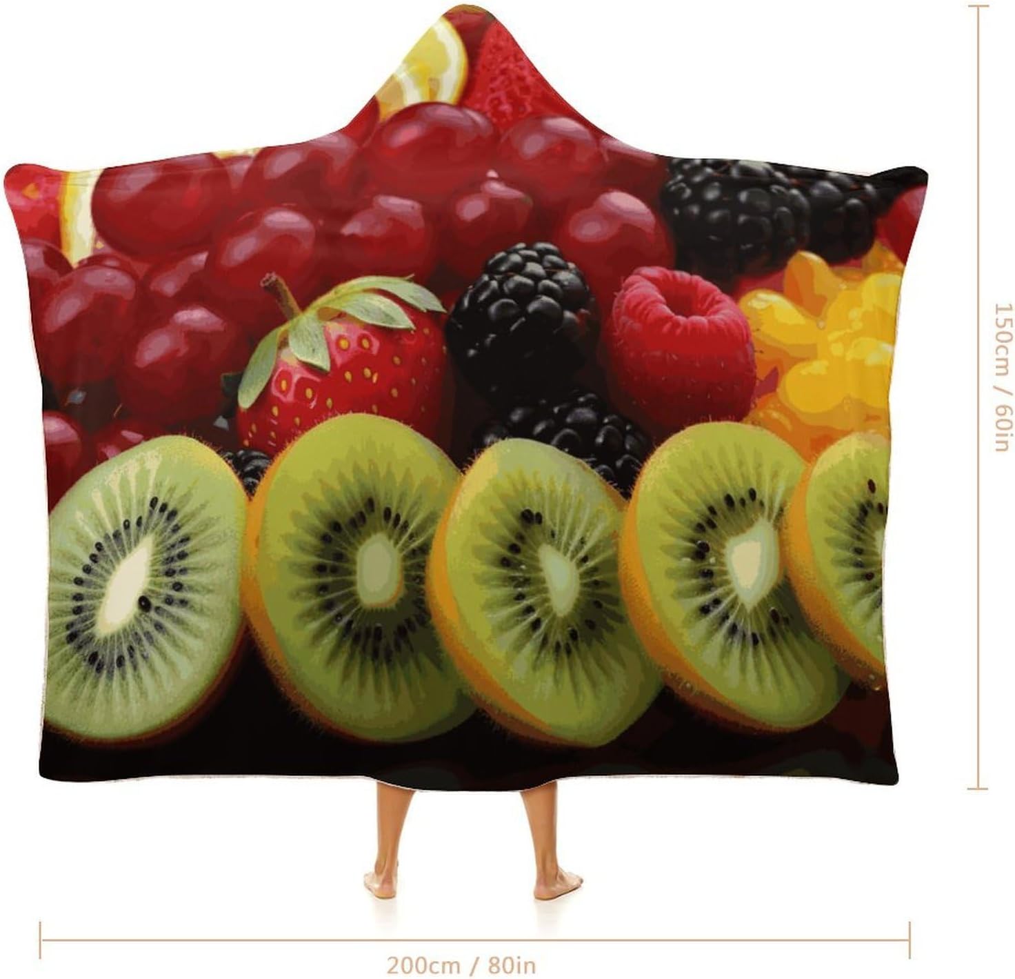Fresh Fruit Hooded Blanket Cozy And Functional,Wearable Blanket Hoodie for Women Men,Blanket Poncho Presents60 x80