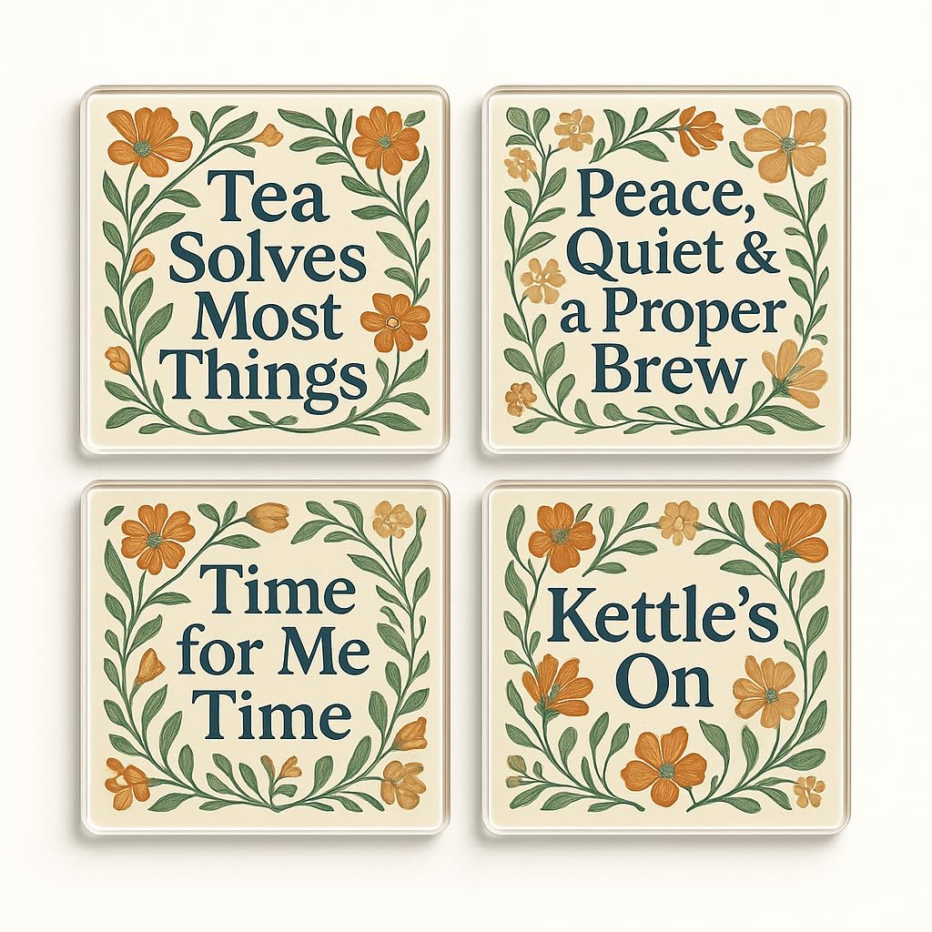 The Plum Penguin Floral Serenity Acrylic Coaster Gift Set Of 4 With Designs - William Morris-Inspired Home Decor For Grandma's Peaceful Retreat