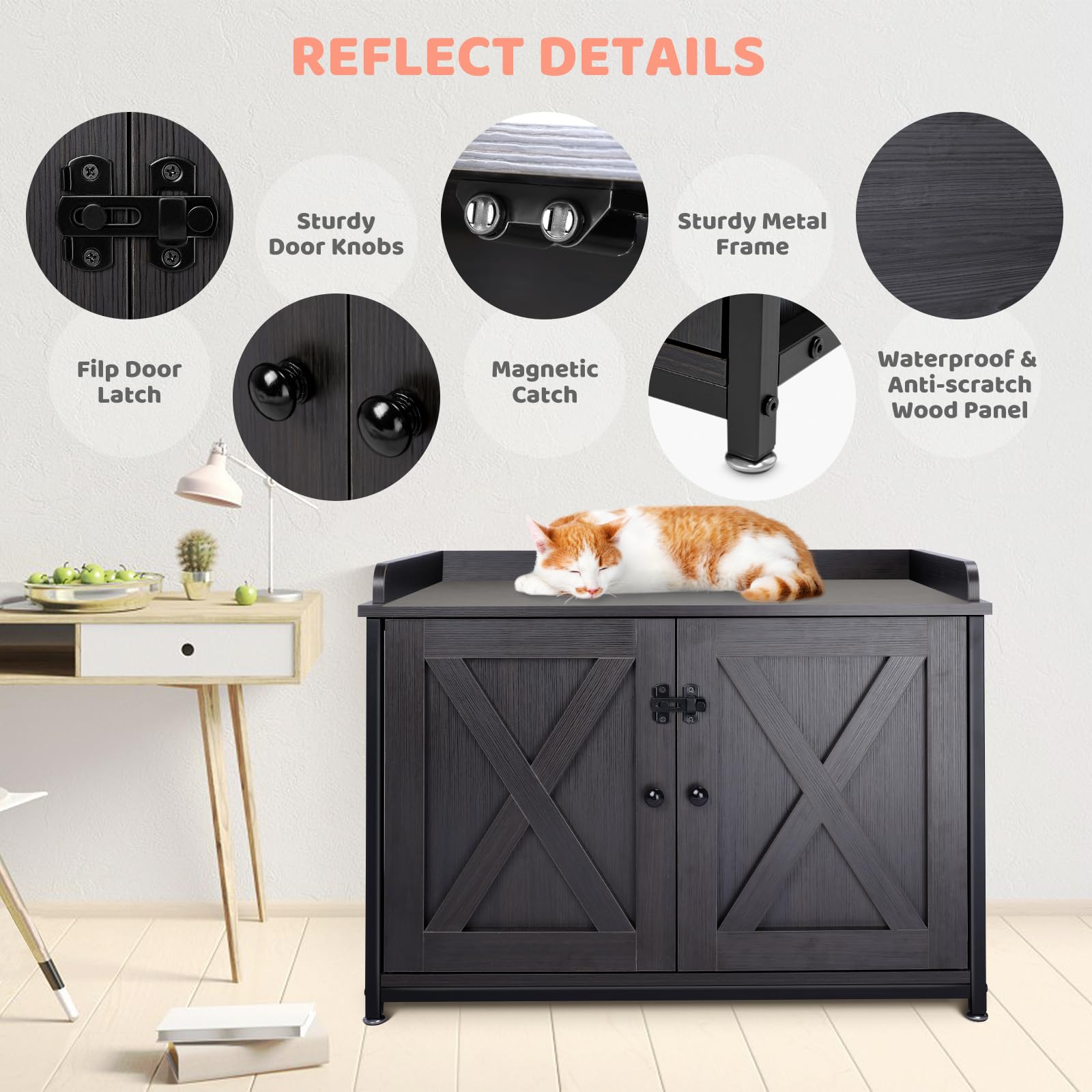 AZAMIA Cat Litter Box Furniture, Wooden Litterbox Hidden Enclosure