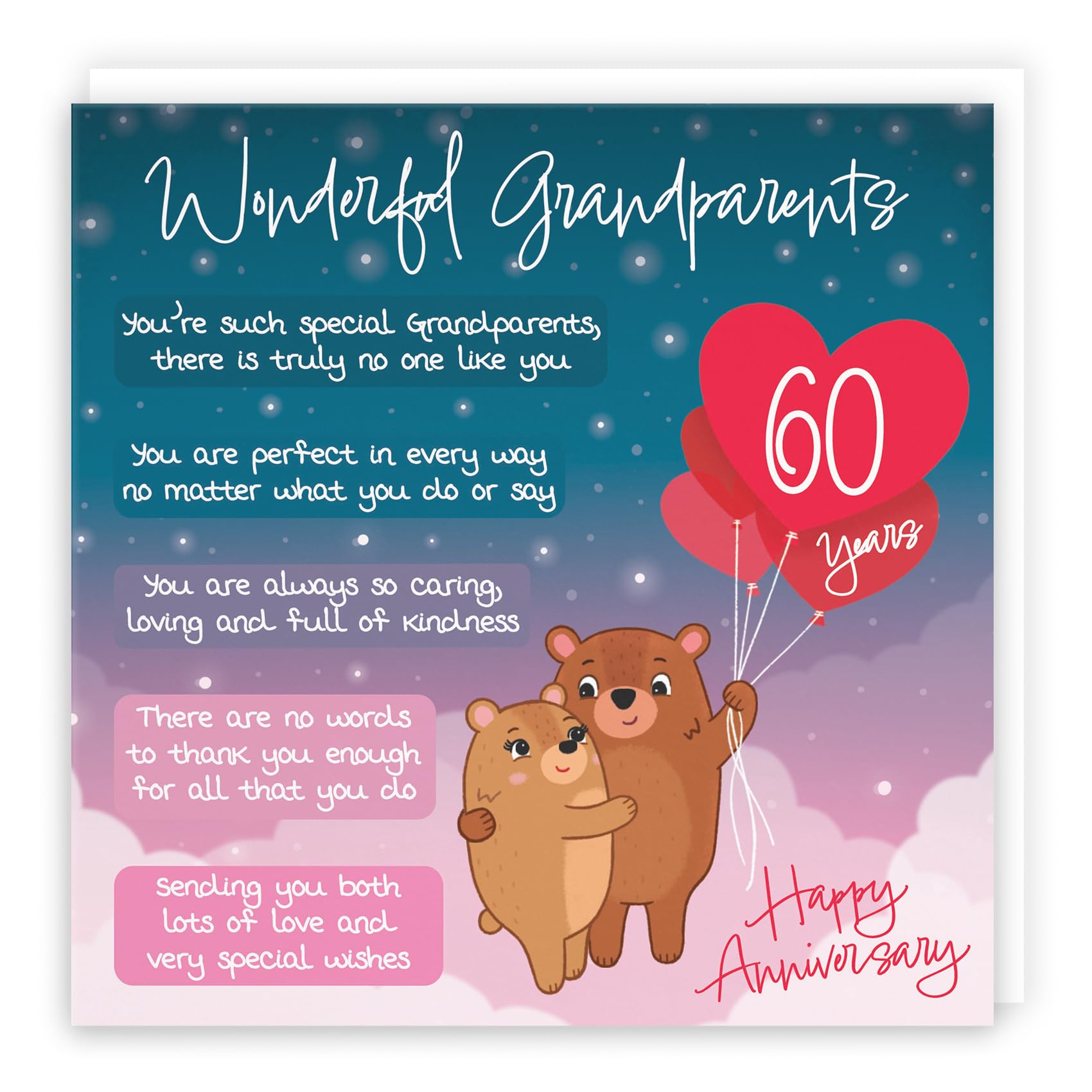 Hunts England, Grandparents 60th Anniversary Card, Starry Night, Cute Bears, Verse 60th Anniversary Card For Grandparents