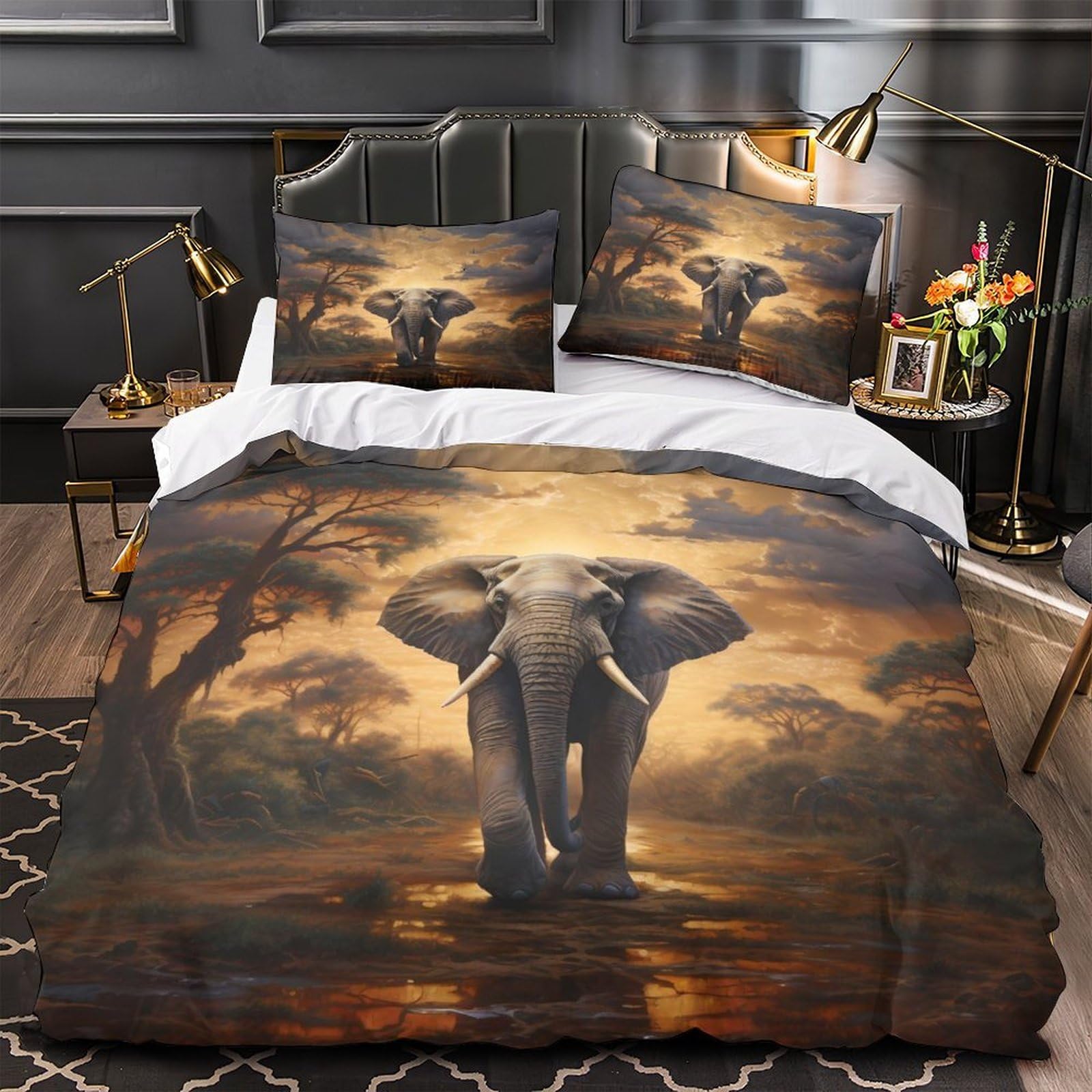 Parure de lit éléphant d'Afrique avec housse de couette en microfibre 135x200cm pour lit simple