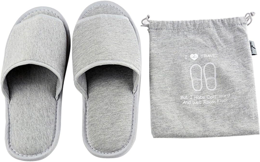 Foldable Portable Slippers Washable Open Toe Towelling Slippers with Storage Bag for Spa Travel Hotel/Home Guest 34-43