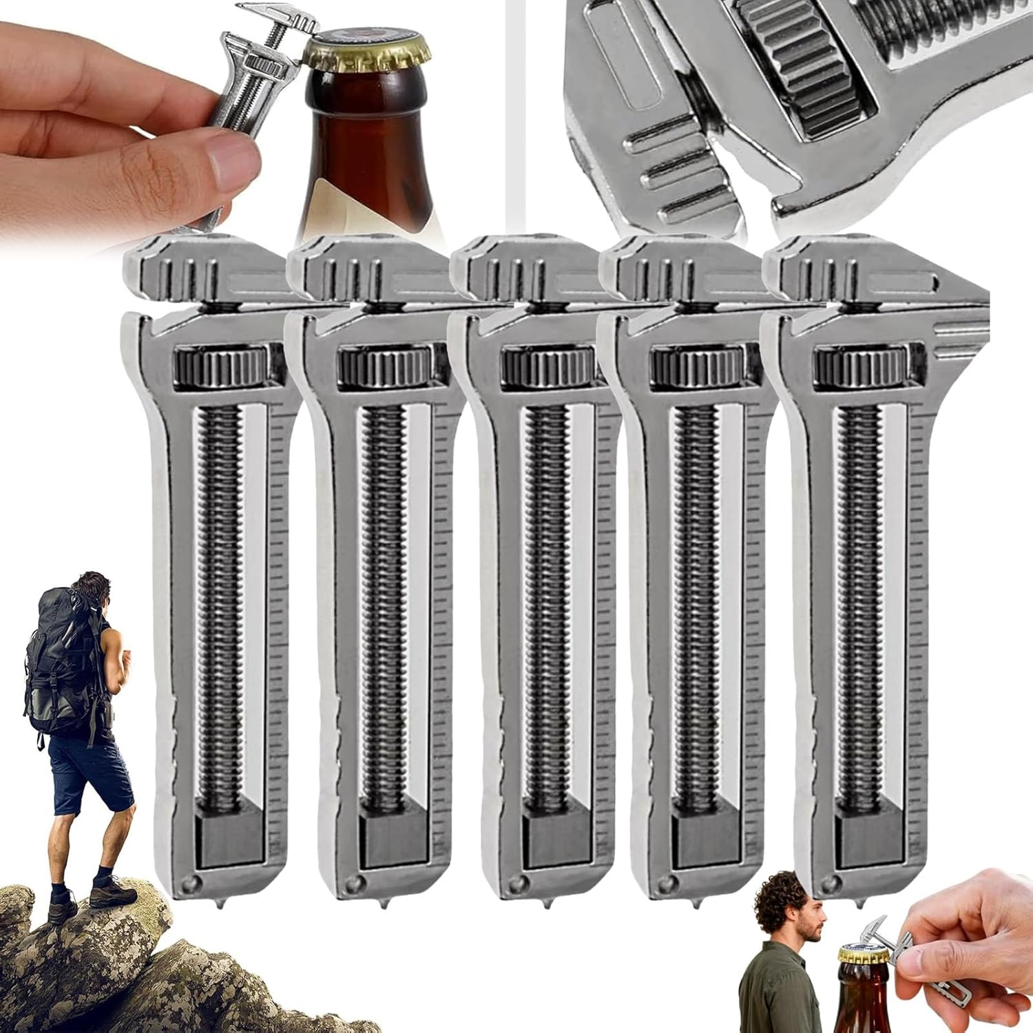 2026 New Compact Titanium Multitool, Mini Multifunctional Adjustable Wrench Alloy Tool with Bottle Opene, Bottle Opener Keychain, For Travel Hiking Fishing (6Pcs)