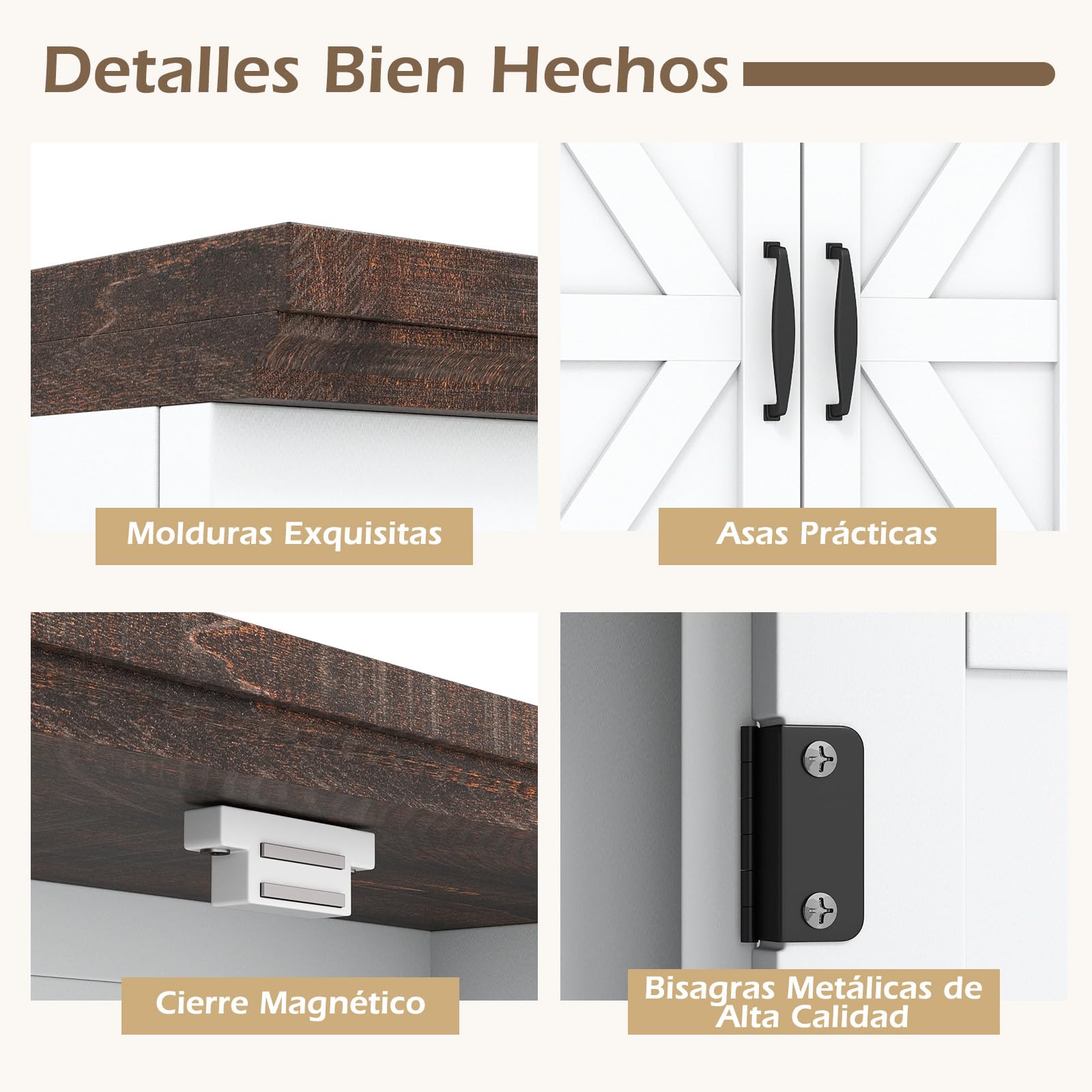 COSTWAY Botiquín con Puertas, Armario de Pared para Baño Estilo Rústico con Estante Ajustable y Compartimento Abierto, Organizador de Pared para Sala, Cocina, Entrada (Blanco)