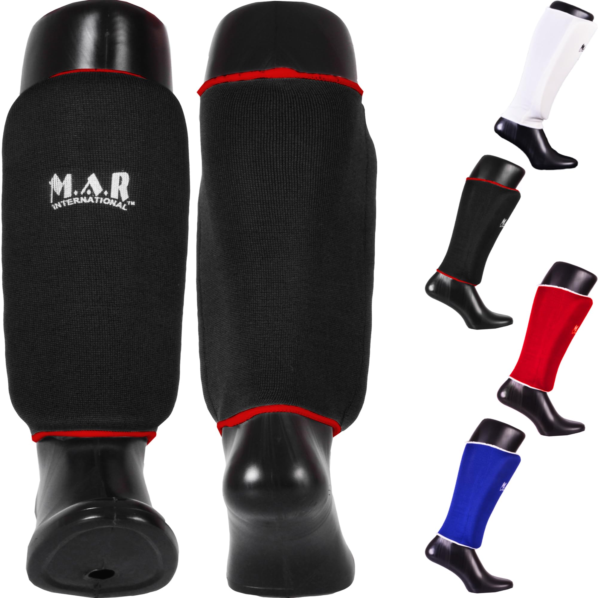 MAR | Black Elasticated Shin Guards for Contact Sports, Slip-On Design with Layered Foam Padding, Training Shin Pads for Kickboxing, Muay Thai, MMA, Karate, Taekwondo & More, Wrestling Kickpads (S) — image 1