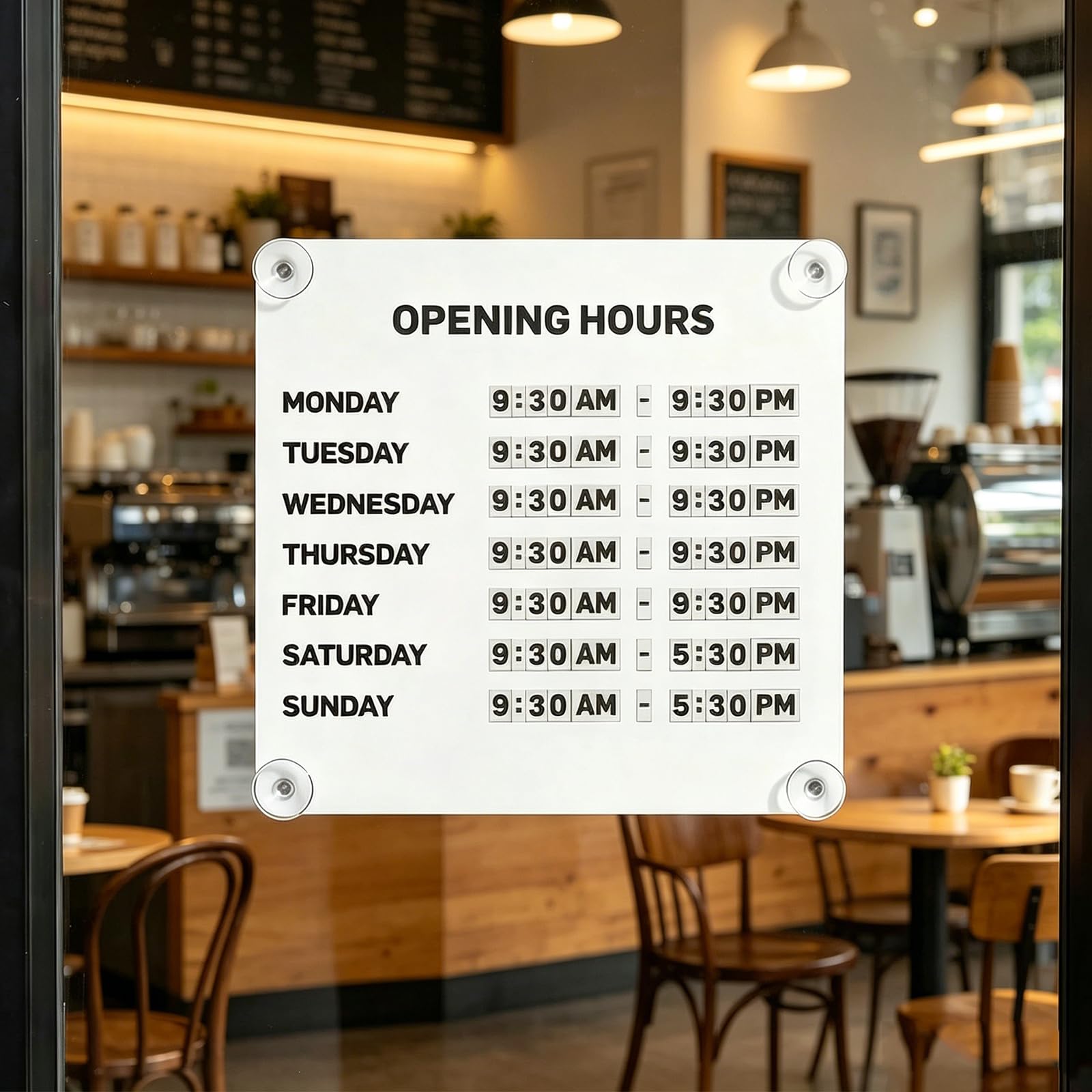 COYEUX Magnetic Business Hours Sign, 10x10 Inch Reusable Store Schedule Board, Metal Matte Display with Changeable Magnetic Numbers, for Glass Door, Cafe, Salon, Office and Clinic