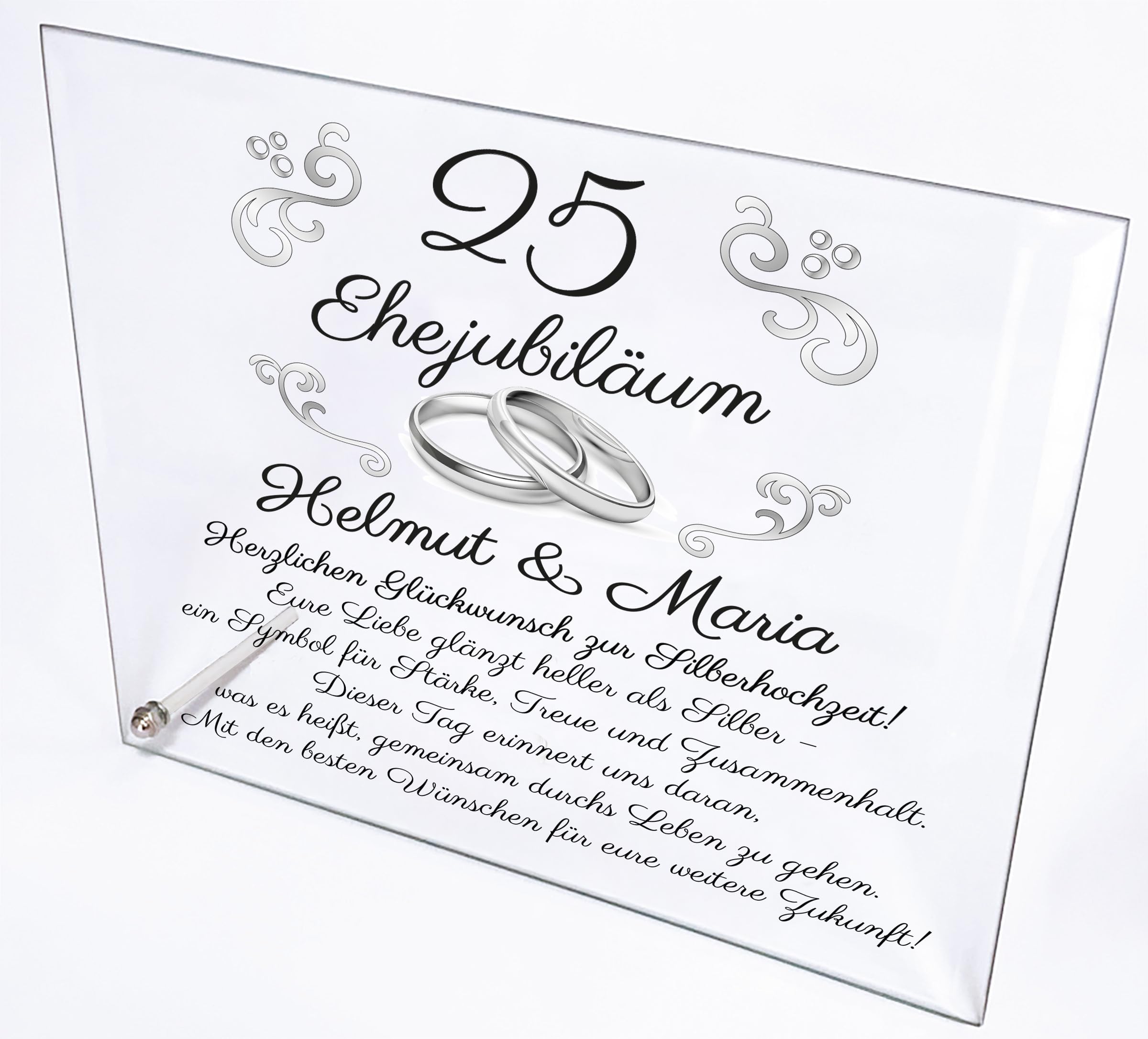 Personalisierte Kristalltafel zur Hochzeit oder Jubiläum – Elegantes Geschenk zum Ehejubiläum (z. B. 25, 40, 50 Jahre) – Gravur mit Namen, Datum & Widmung