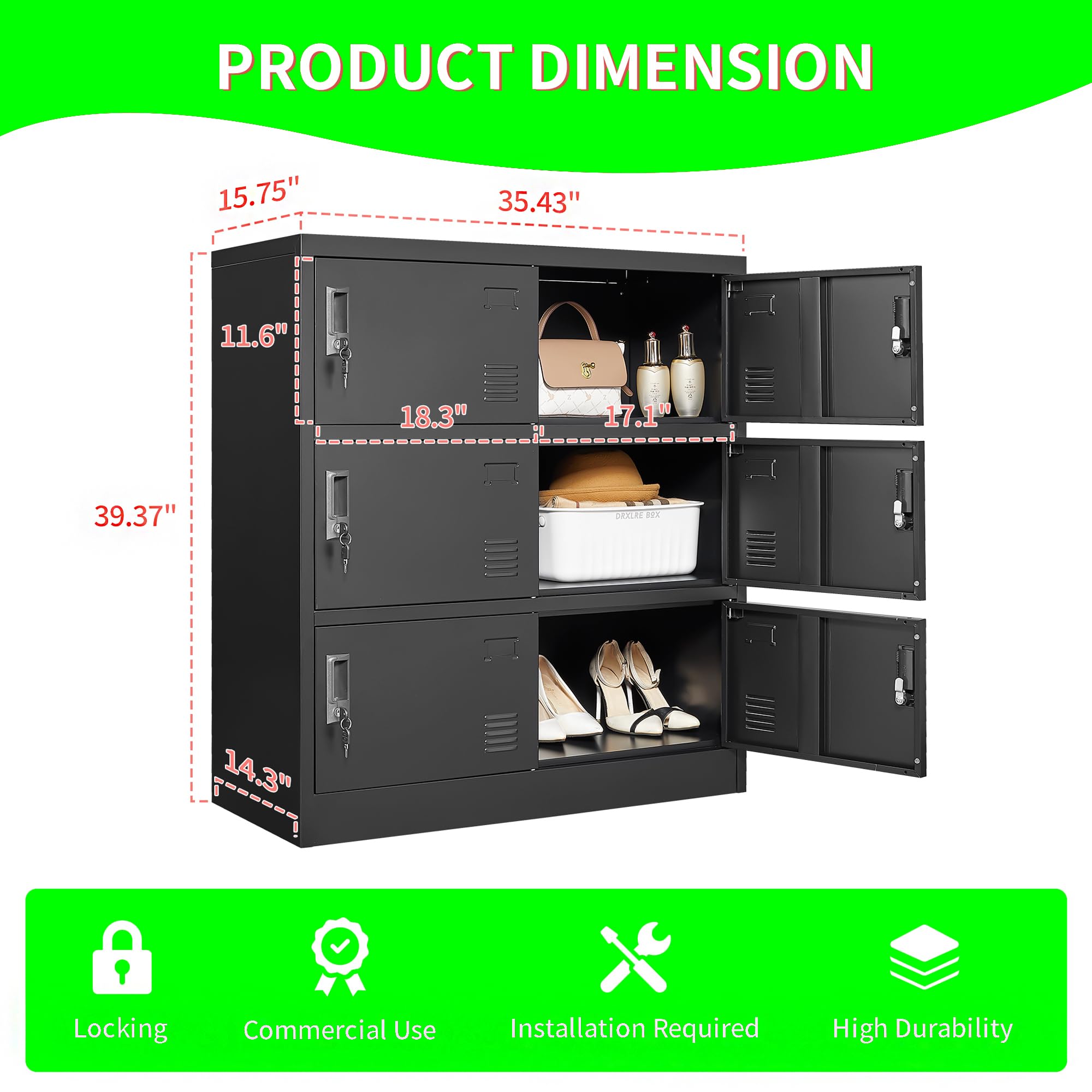 OPTYMIRA Metal Lockers for Employees 6 Doors,Office Storage Locker, Employee Steel Locker Cabinet with Lock,Staff Locker with Keys Storage Cabinet for Gym Home Office School Garage,Assembly Required