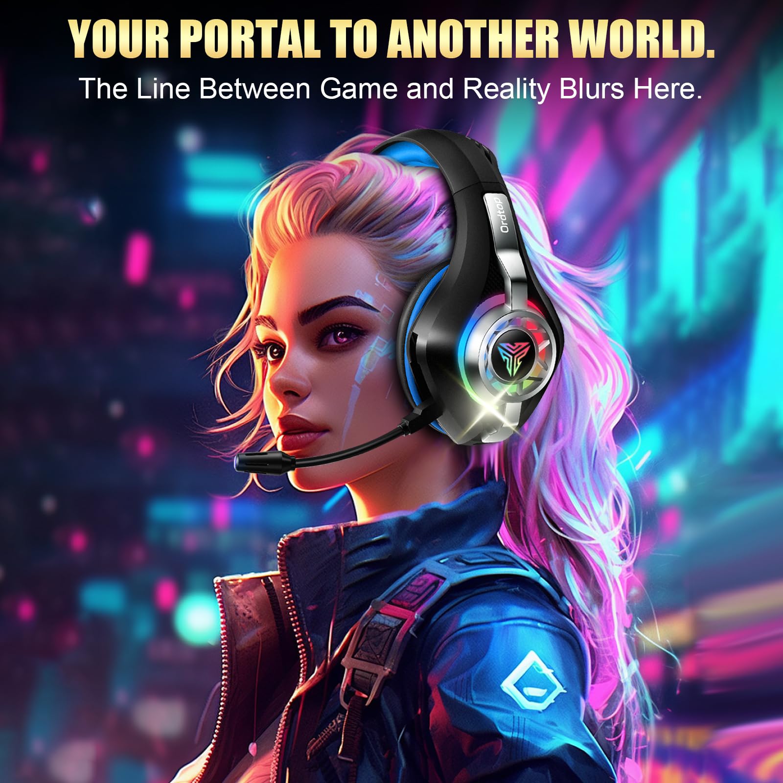 Ordtop 2.4GHz Wireless Gaming Headset for PC, PS5, PS4–Low Latency Bluetooth 5.4 Headset with ENC Noise Cancelling Mic, 7.1 Surround Sound, 40H Playtime, Ultra-Lightweight 276g (Wired Mode for Xbox) — view 9