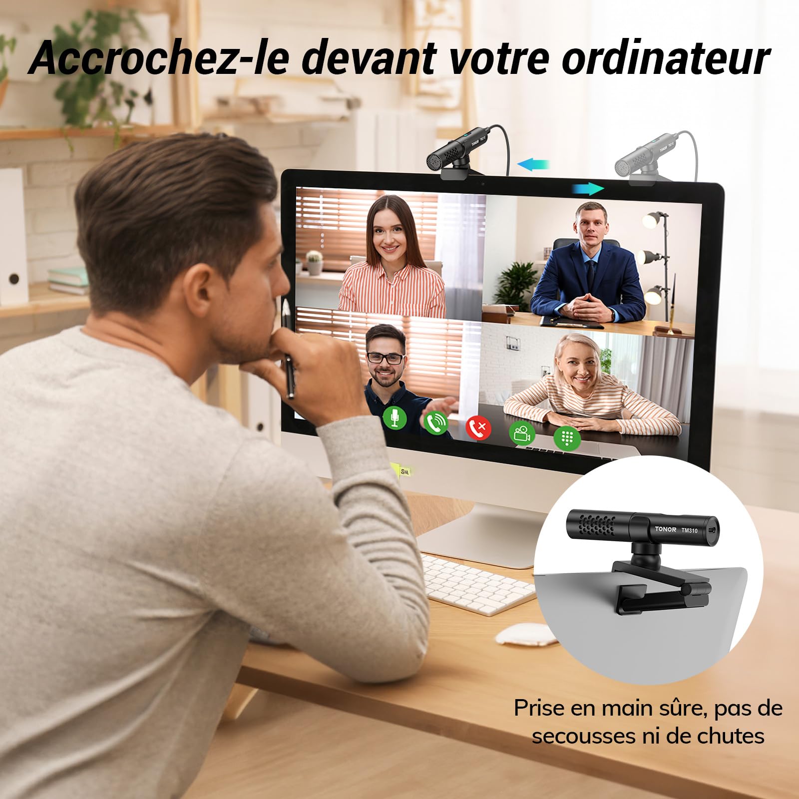 TONOR USB Micro pour PC Ordinateur, Microphone de Conférence Réglable Multi-Angle avec Interrupteur Muet et Indicateur LED pour de Bureau, Skype, Youtube, Vidéo, Plug & Play pour MacOS Windows, 200cm