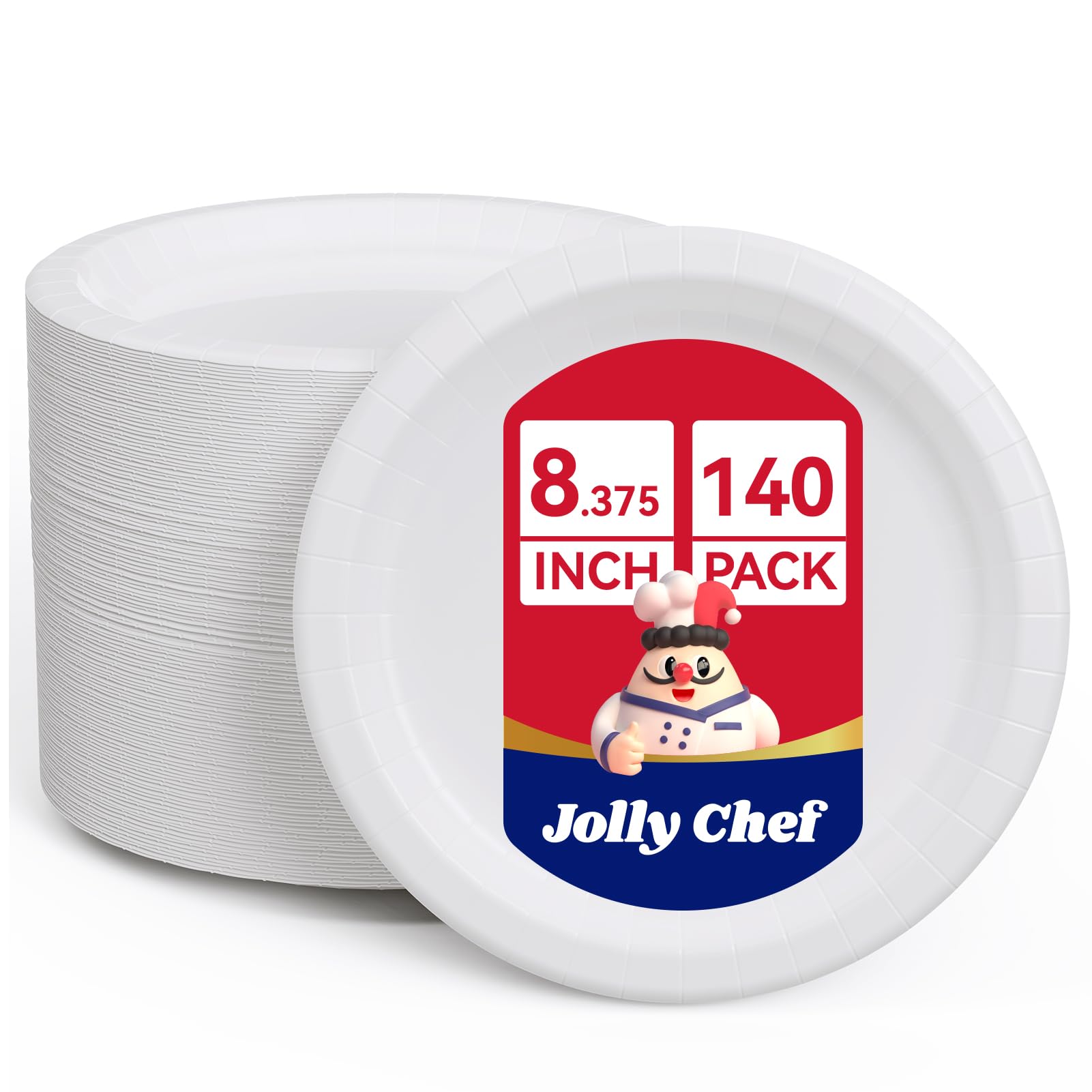 JOLLY CHEF Disposable Paper Plates - 140 Pack -8