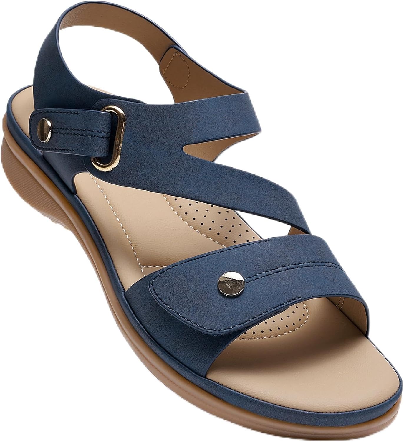 Littleplum Womens Sandals Arch Support – Comfortable Flat Sandals for Women, Summer Breathable Adjustable Orthotic Walking Shoes for Beach,Travel